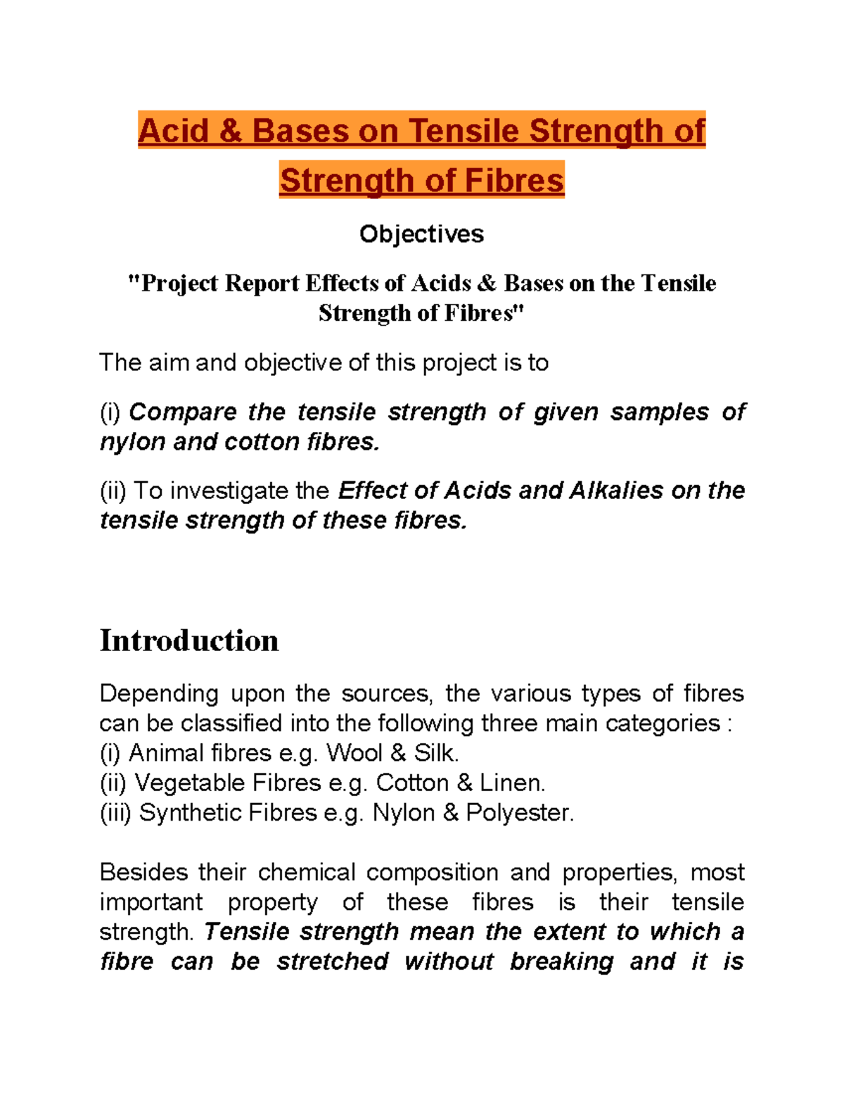 Acid and Bases on Tensile Strength of St - Acid & Bases on Tensile ...