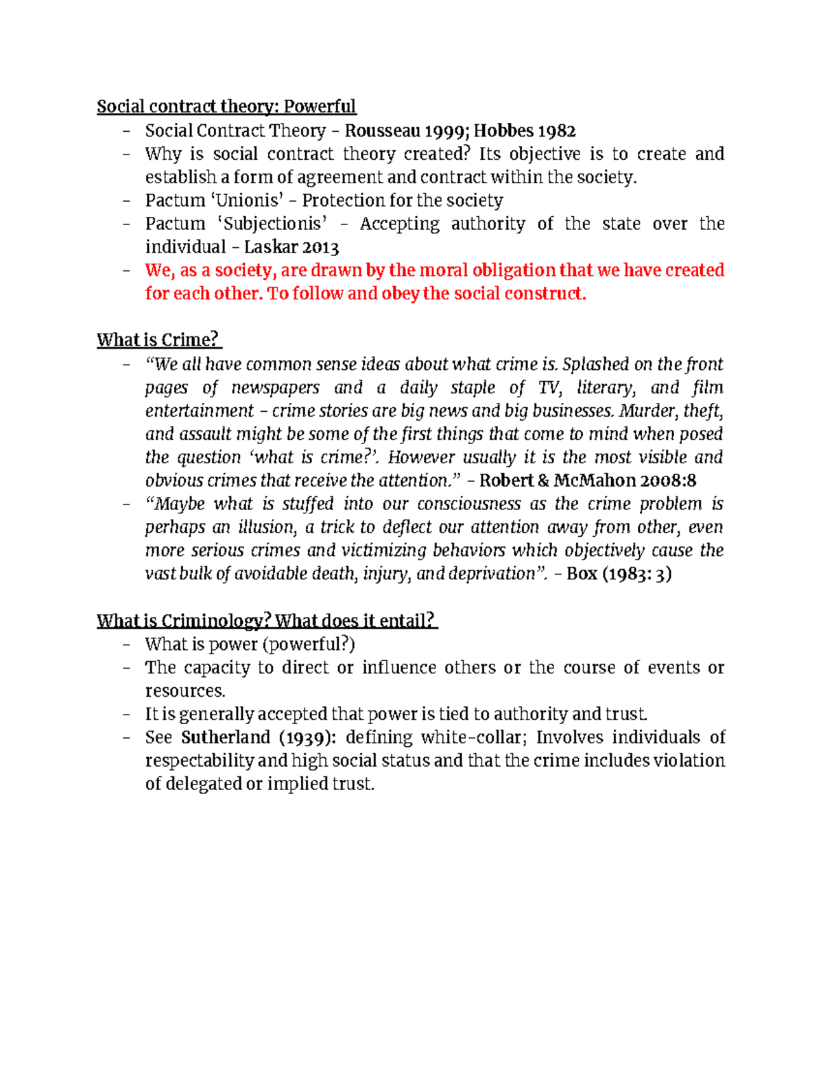 Unit 1 - Crimes of the Powerful notes - Social contract theory ...