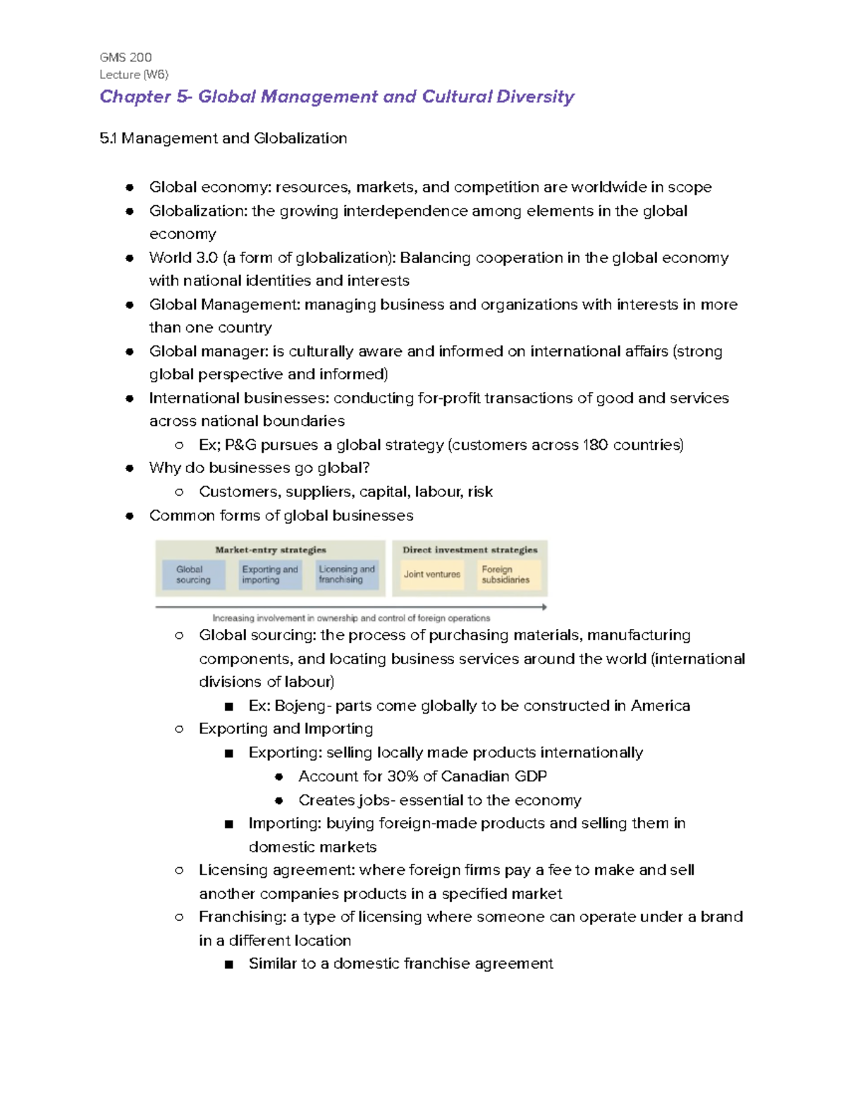 Ch5 Global Management and Diversity (W6) - GMS 200 Lecture (W6) Chapter ...
