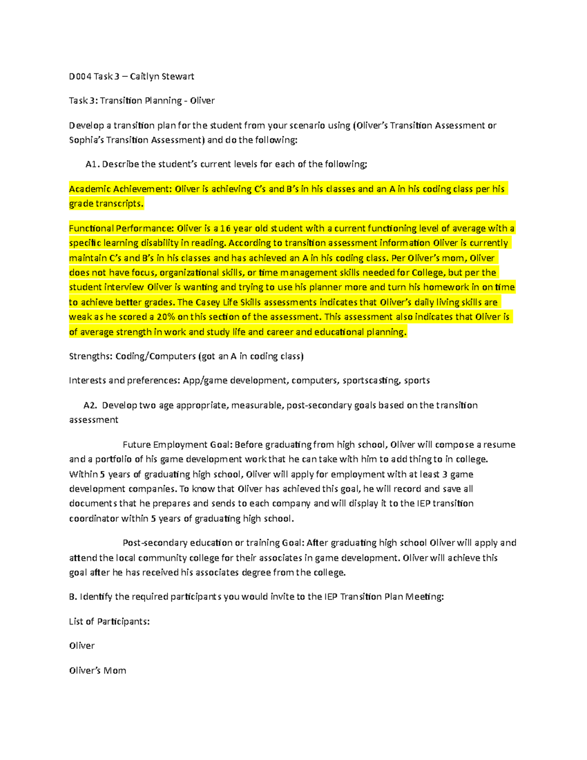 D004 Collaboration for Success Task 3 Transition Plan - D004 Task 3 ...