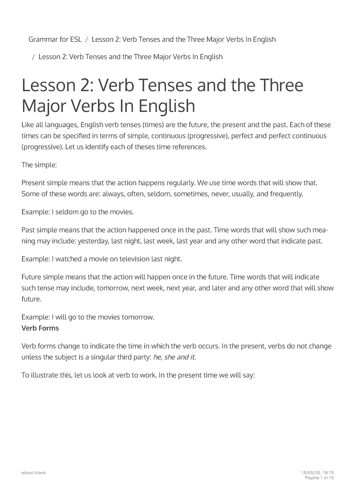 English Grammar Lesson 2 Verb Tenses And The Three Major Verbs In 