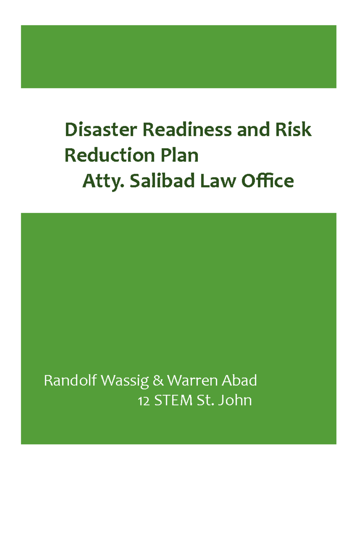 Disaster Readiness and Risk Reduction Plan - Randolf Wassig & Warren ...