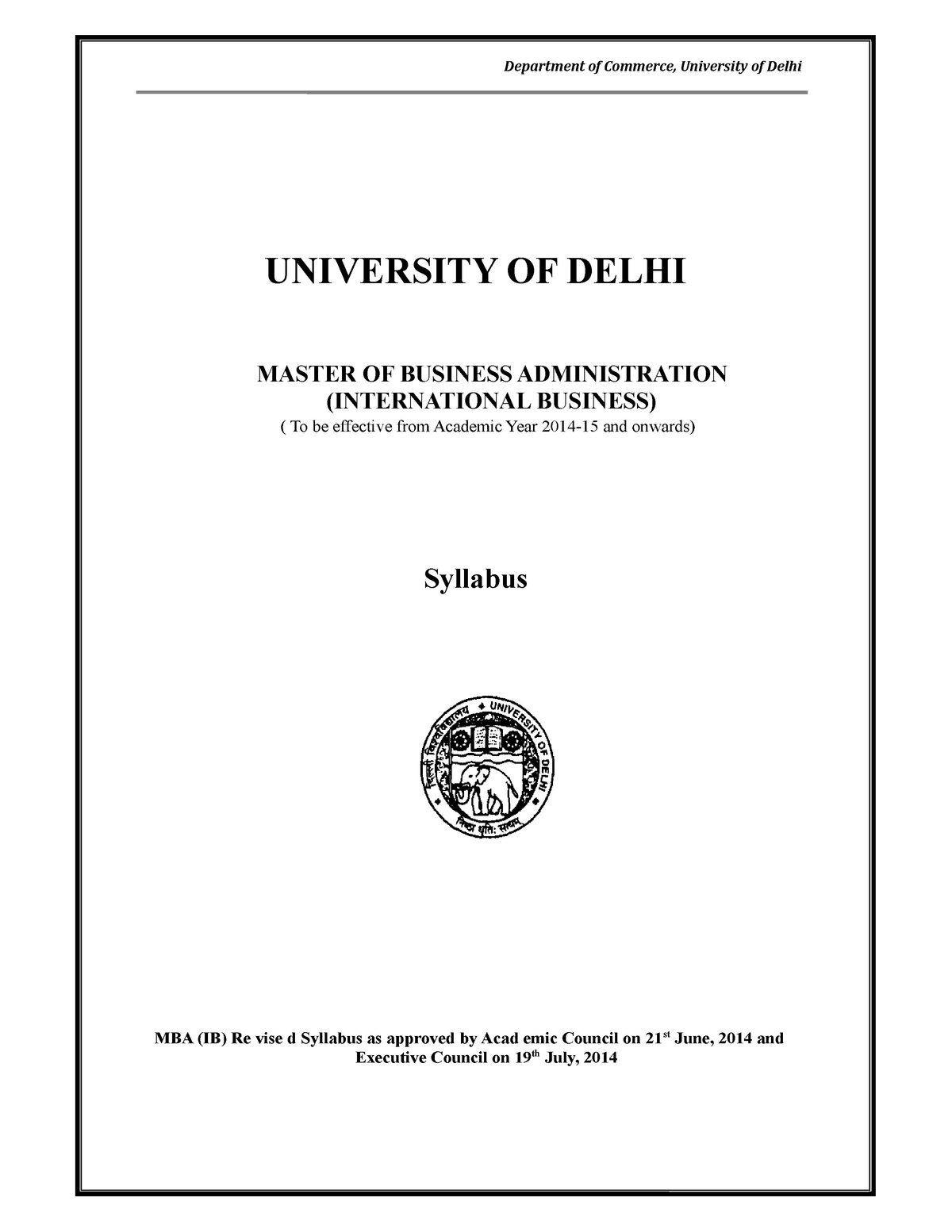 Delhi University- FULL Syllabus - Department Of Commerce, University Of ...