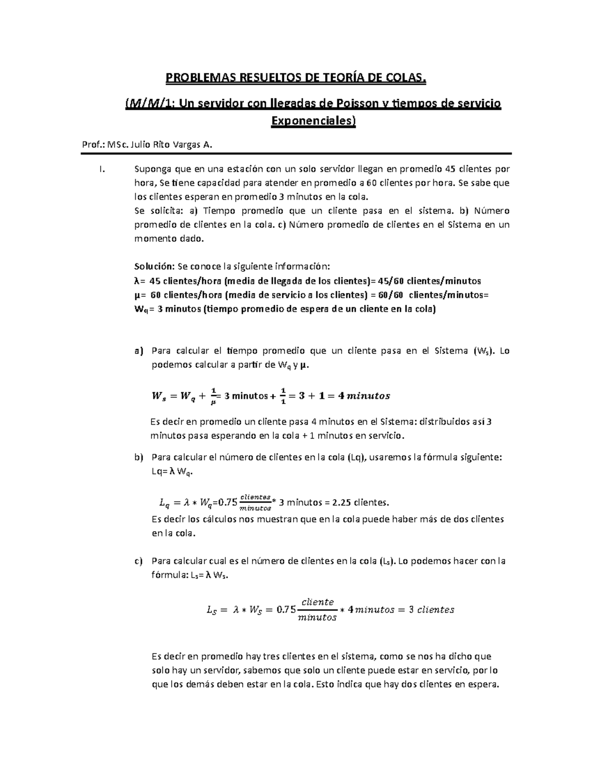 Teoría De Colas Problemas-resueltos Vargas - PROBLEMAS RESUELTOS DE ...