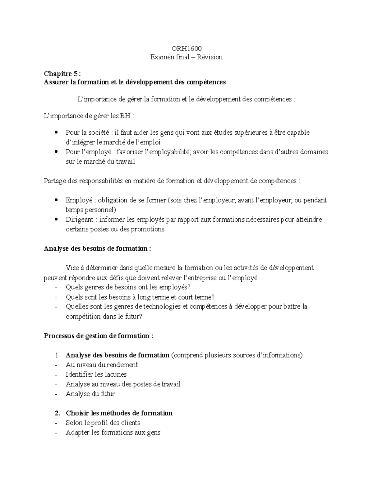 ORH1600 - Révision Examen Final - ORH Examen Final – Révision Chapitre ...