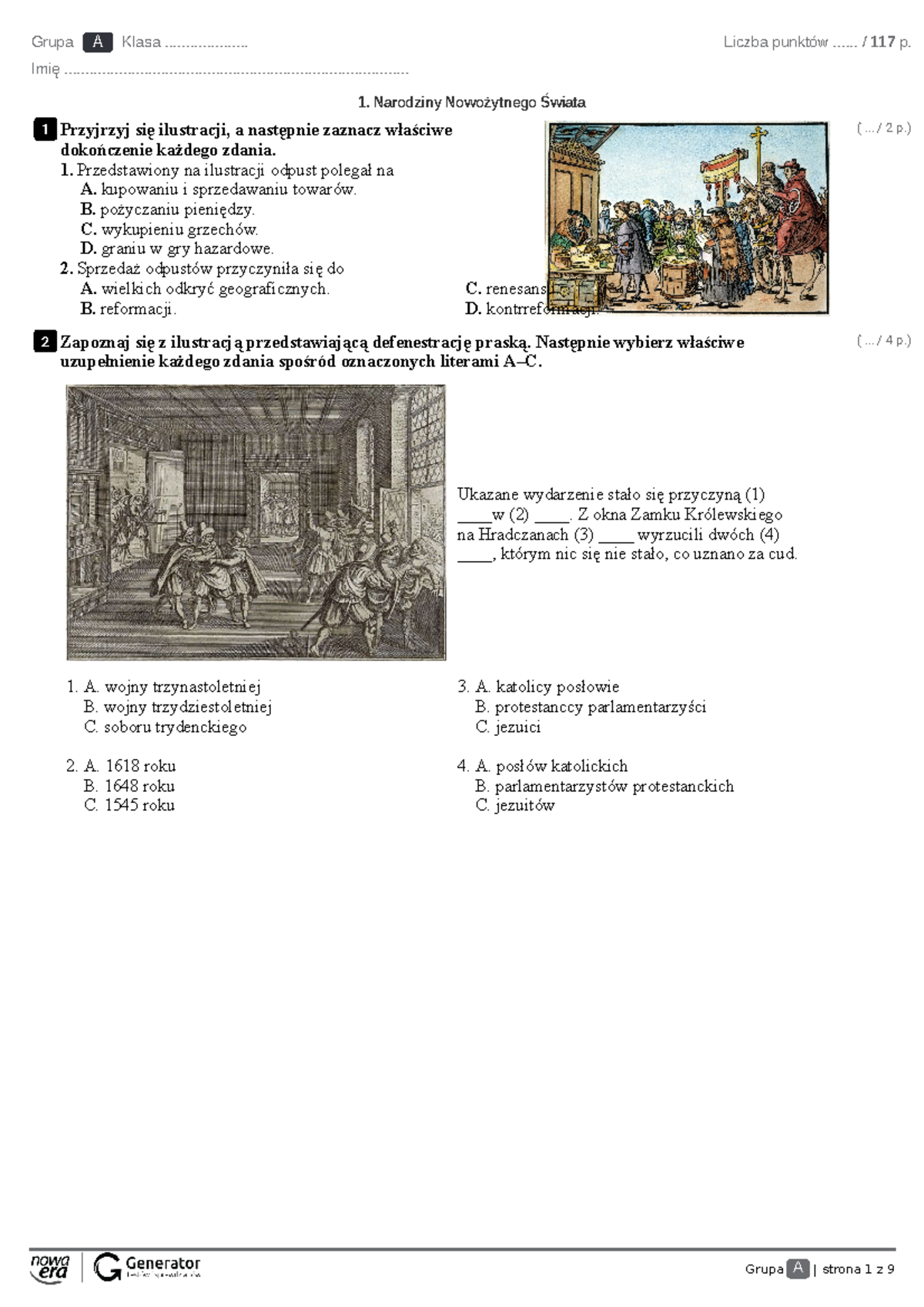 Sprawdzian Klasa 6 Historia Dział 1 Narodziny Nowożytnego świata www.studocu.com