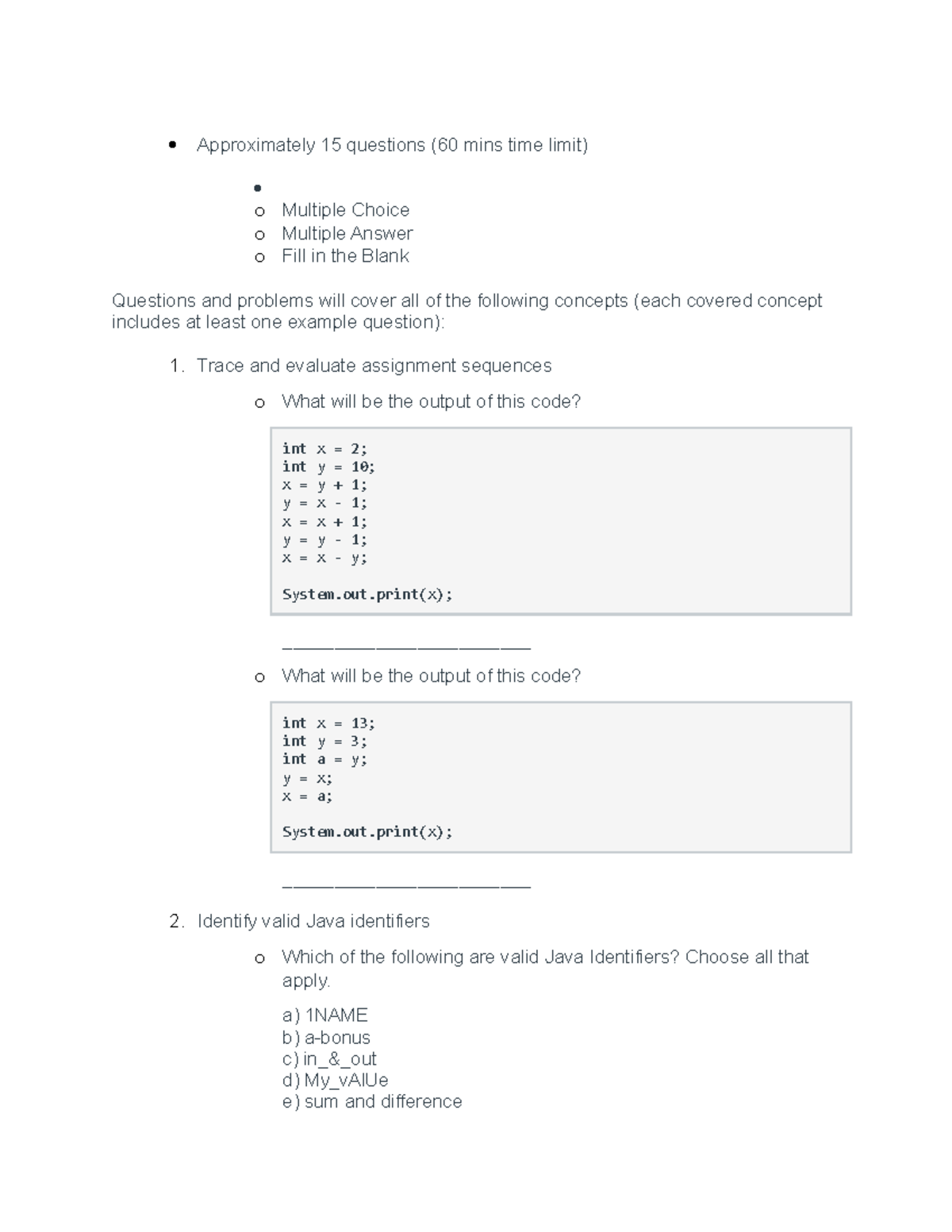 First Exam - Study Guides from CSE110 - Approximately 15 questions (60 ...