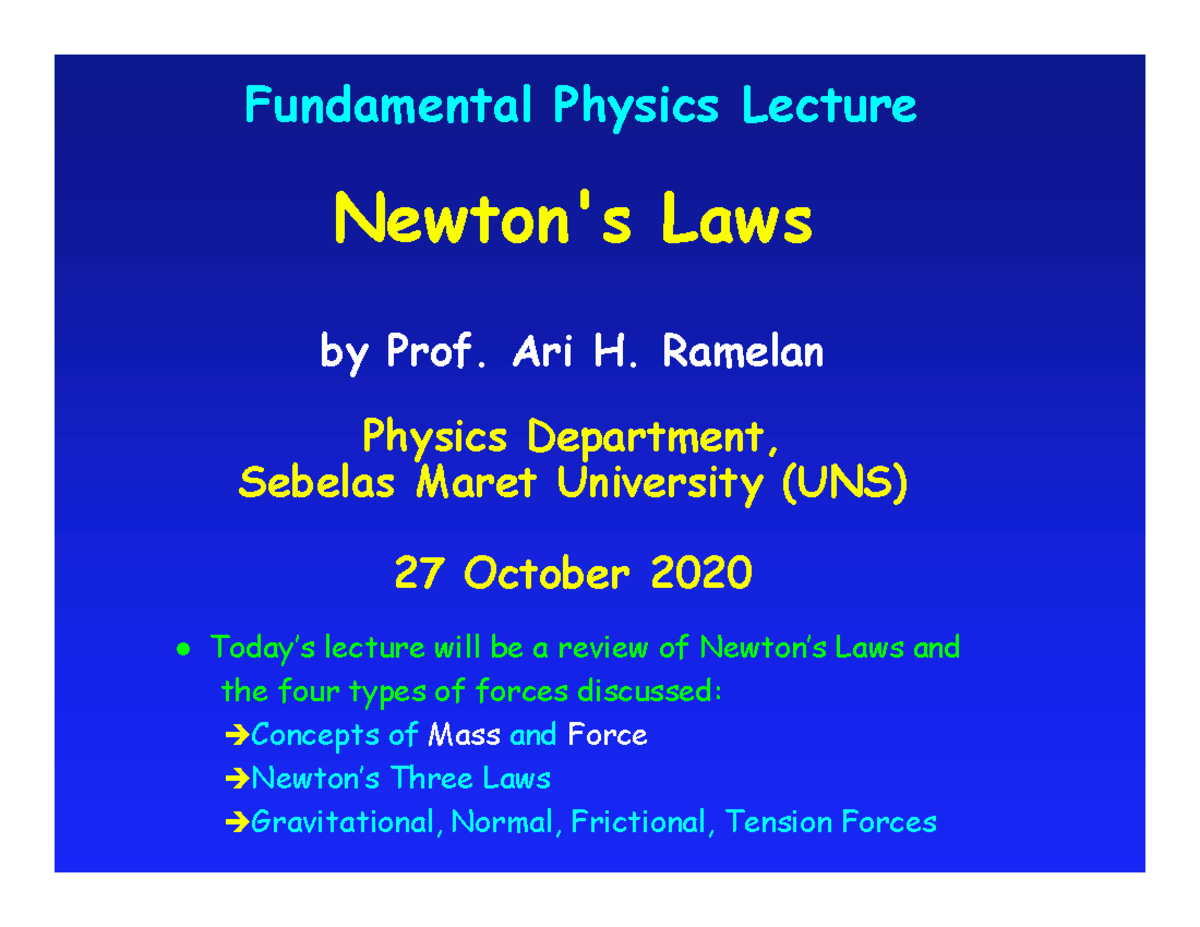 Hukum Newton (Ari) Print c (Kuliah ke-6) 27 Okt 2020 - Fundamental ...