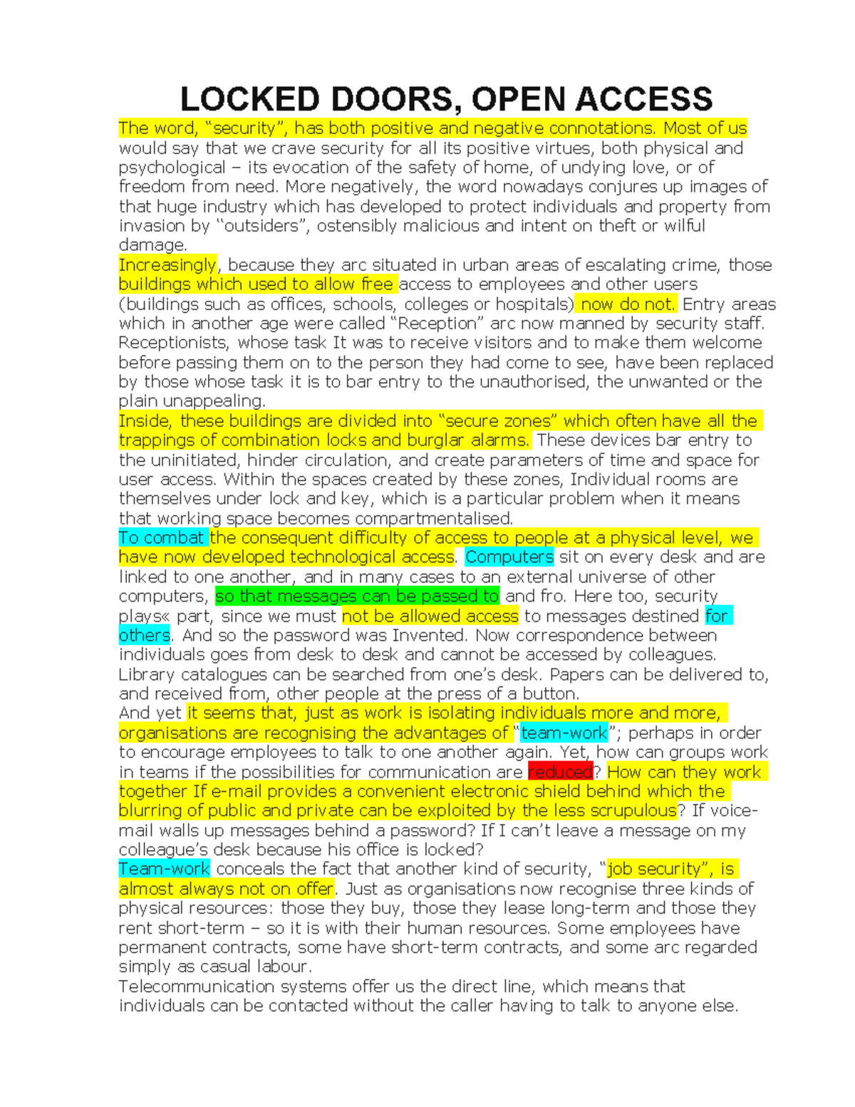 Locked Doors LOCKED DOORS, OPEN ACCESS The word, “security”, has