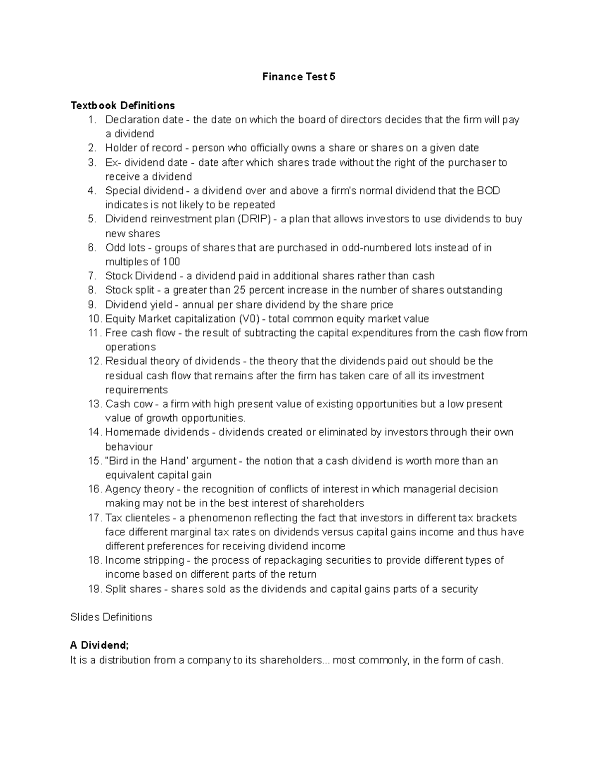 Finance ii Test v Ch22 - Finance Test 5 Textbook Definitions 1 ...