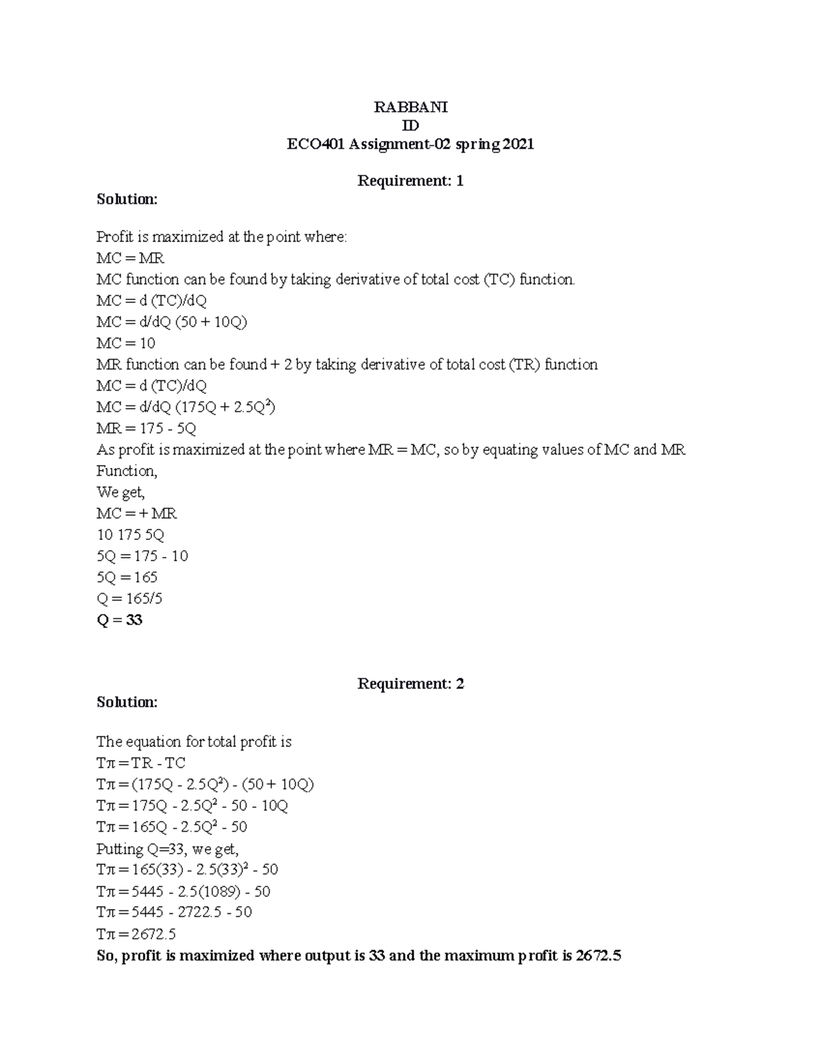 Eco401 Assignment 02 Solution Spring 2021 Rabbani Id Eco401 Eco401 Assignment 02 Solution Spring 2021 Rabbani Id Eco401