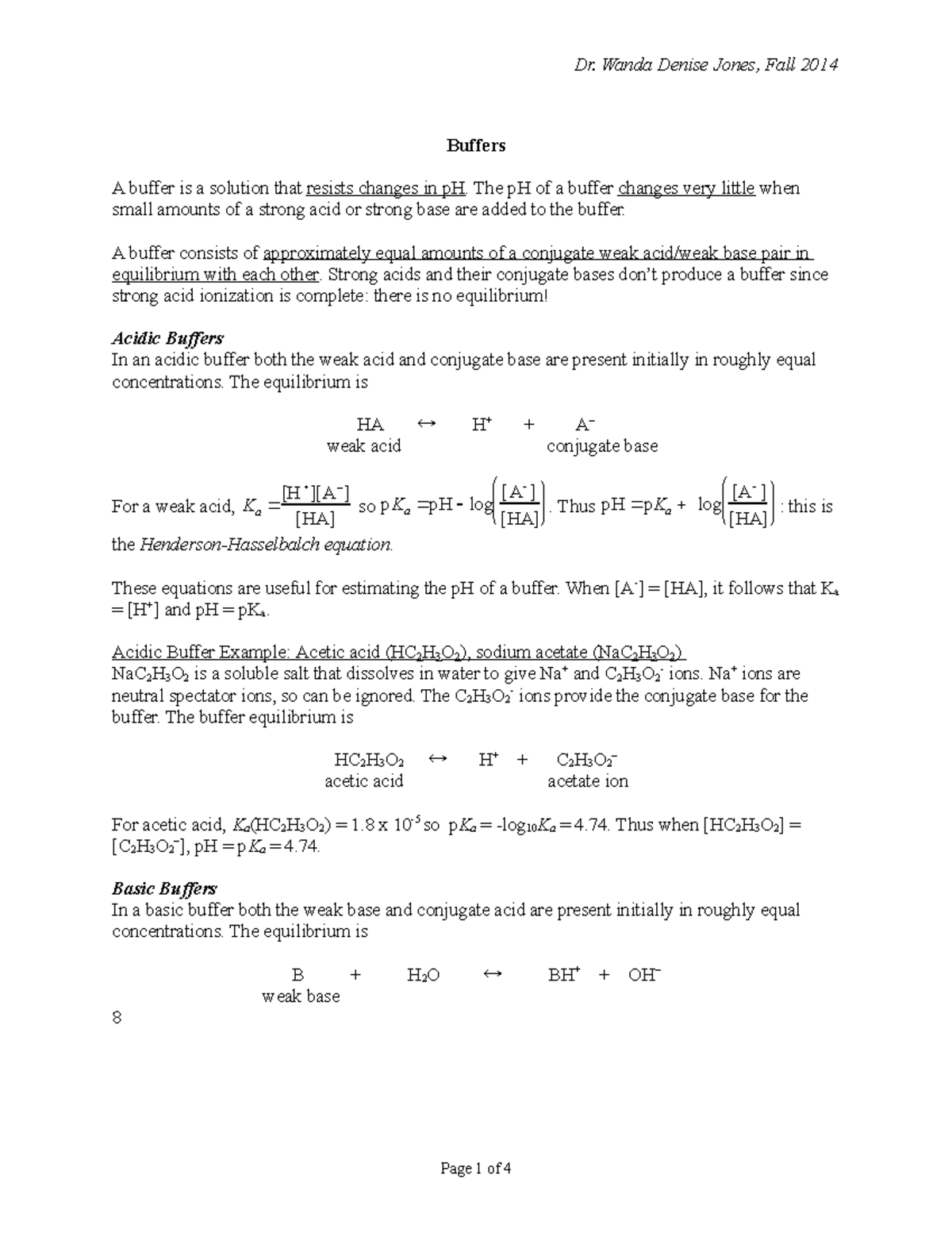 Buffers worksheets for general chemistry class. Buffers A buffer is