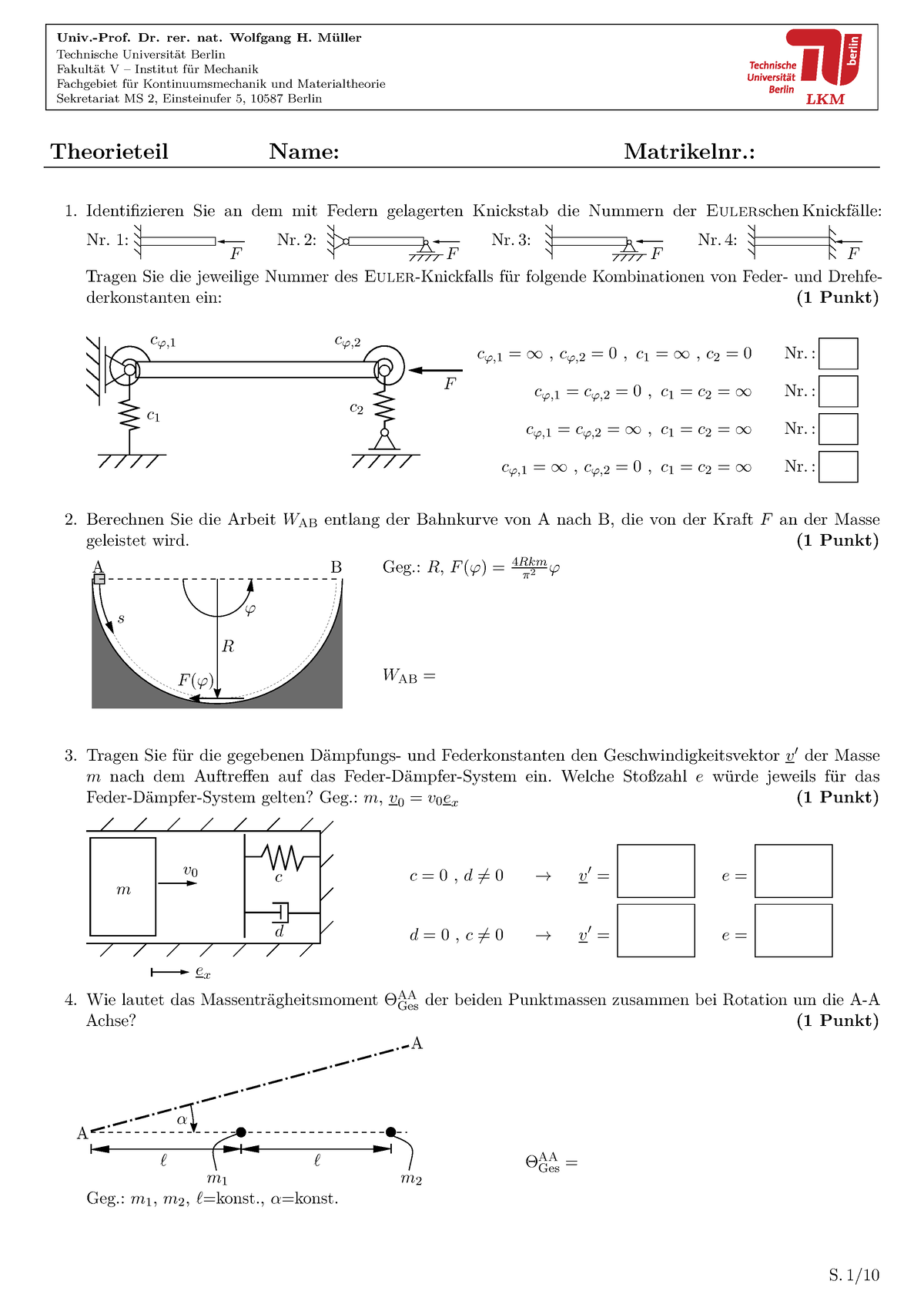 Klausur SS16 - Kinematik Und Dynamik / Mechanik II - TU Berlin - Studocu