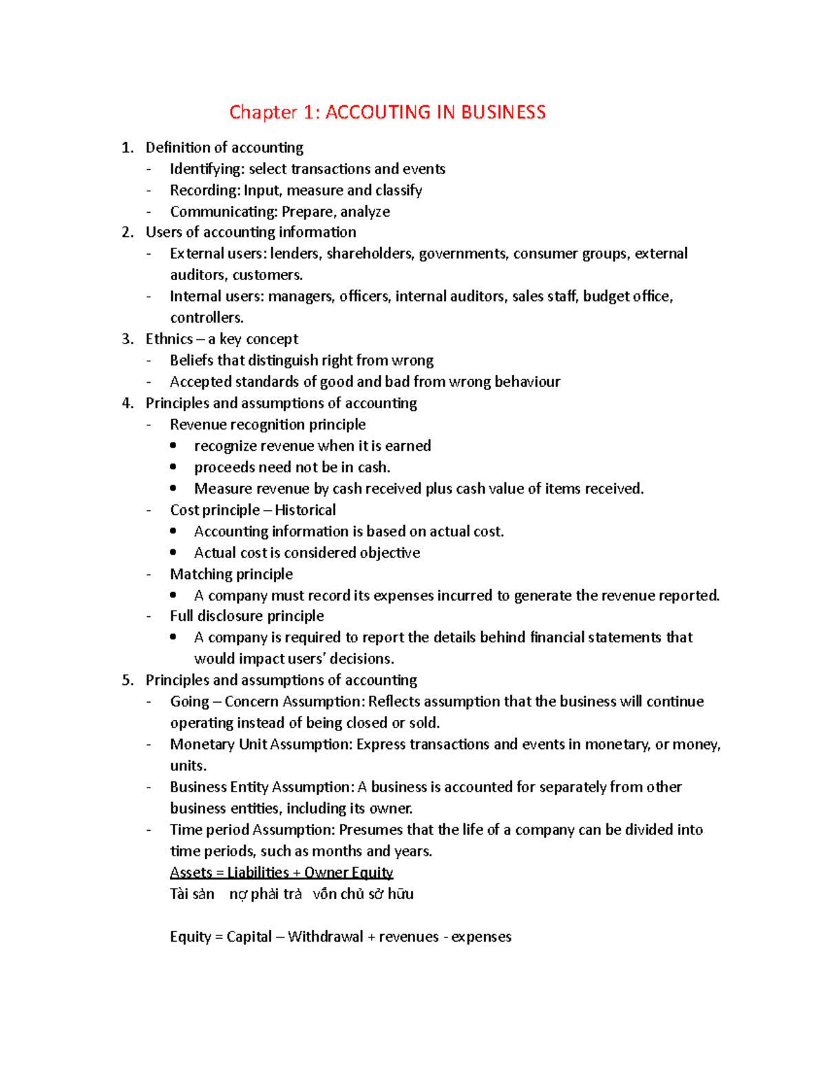 Acc aea ba Chapter 1 ACCOUTING IN BUSINESS Definition of