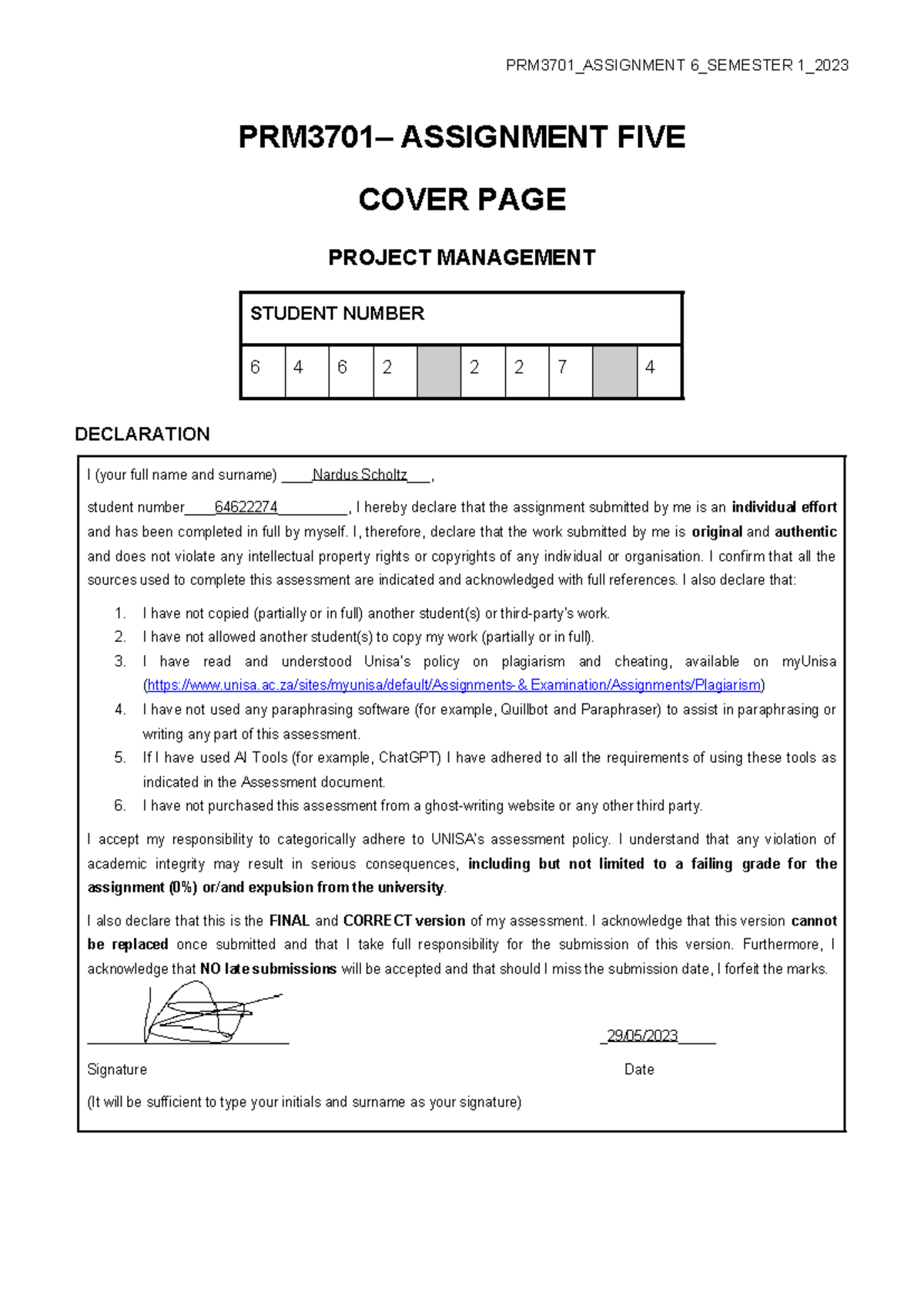 PRM3701 Assessment Semester 1 2023 Assessment Template - PRM3701 ...