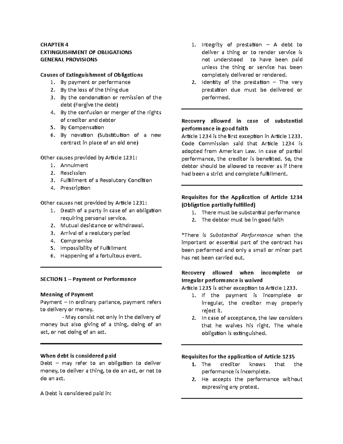 Modes Of Extinguishment - CHAPTER 4 EXTINGUISHMENT OF OBLIGATIONS ...