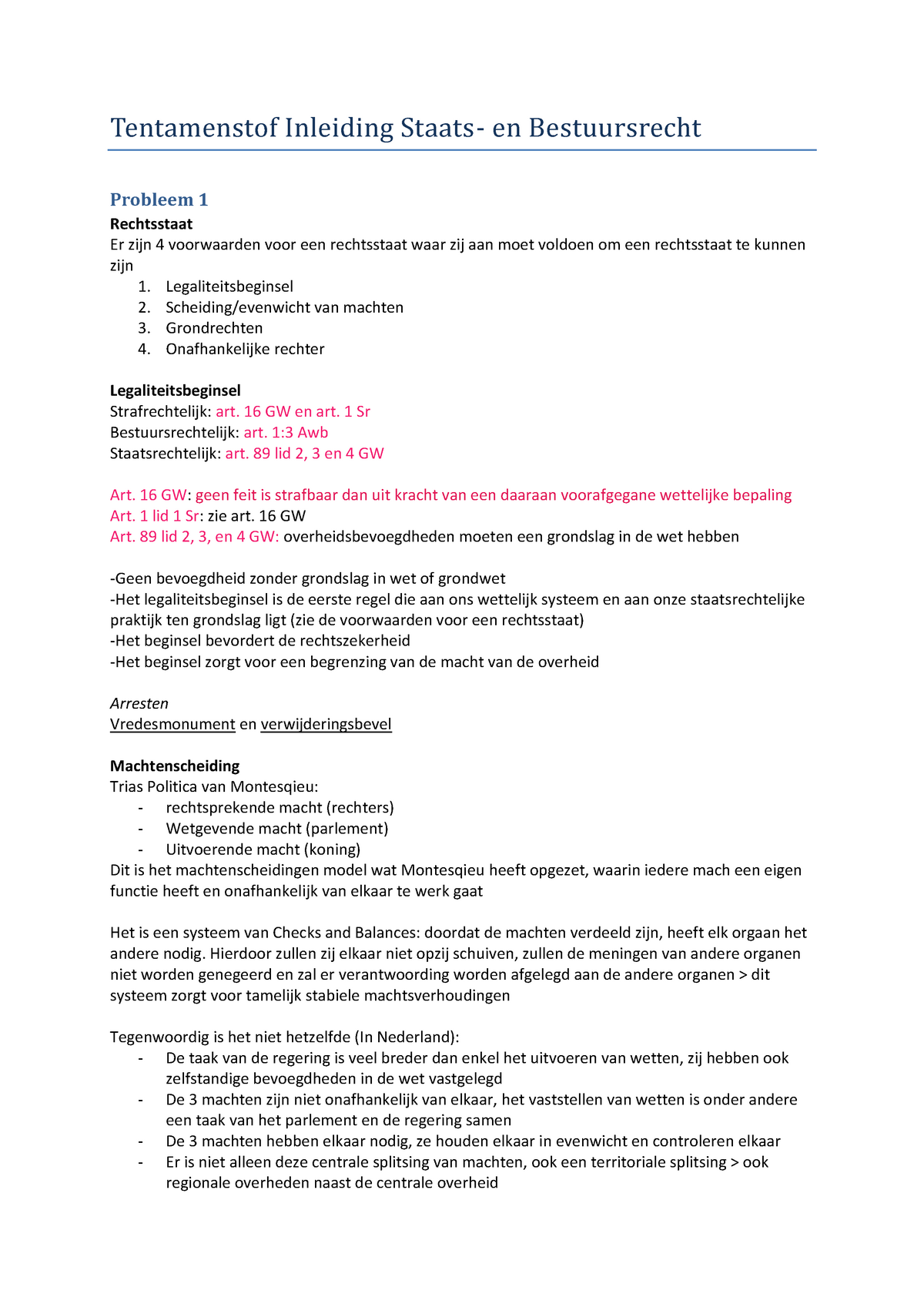 Samenvatting Inleiding Staats- En Bestuursrecht: Compleet ...