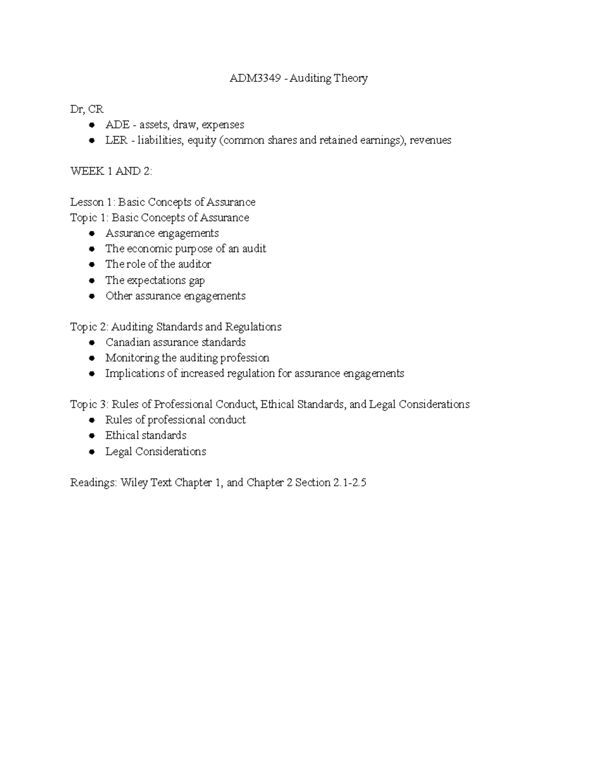 ADM3349 - Auditing Theory - WEEK 3 AND 4: Lesson 2: Risk Assessment ...