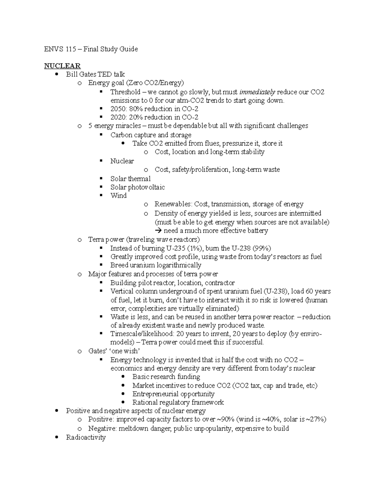 ENVS 115 – Final Study Guide - ENVS 115 – Final Study Guide NUCLEAR ...