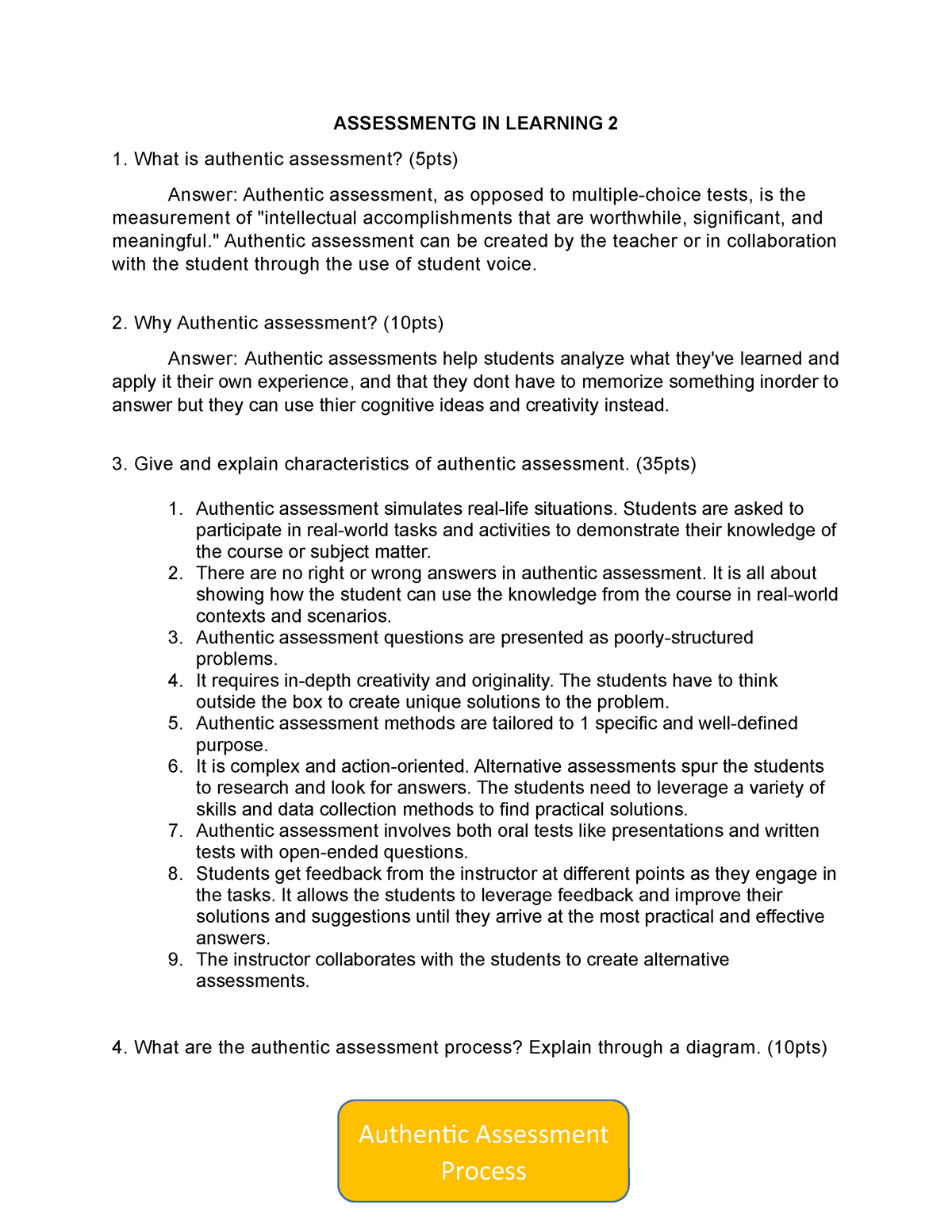 Authentic Assessment (questions and answers) - ASSESSMENTG IN LEARNING ...