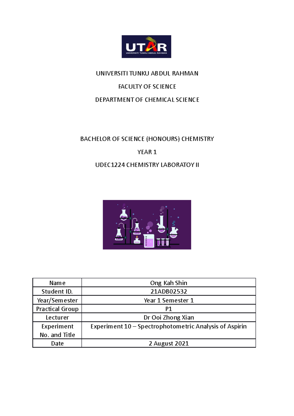 Lab Report Experiment 10Spectrophotometric Analysis of Aspirin