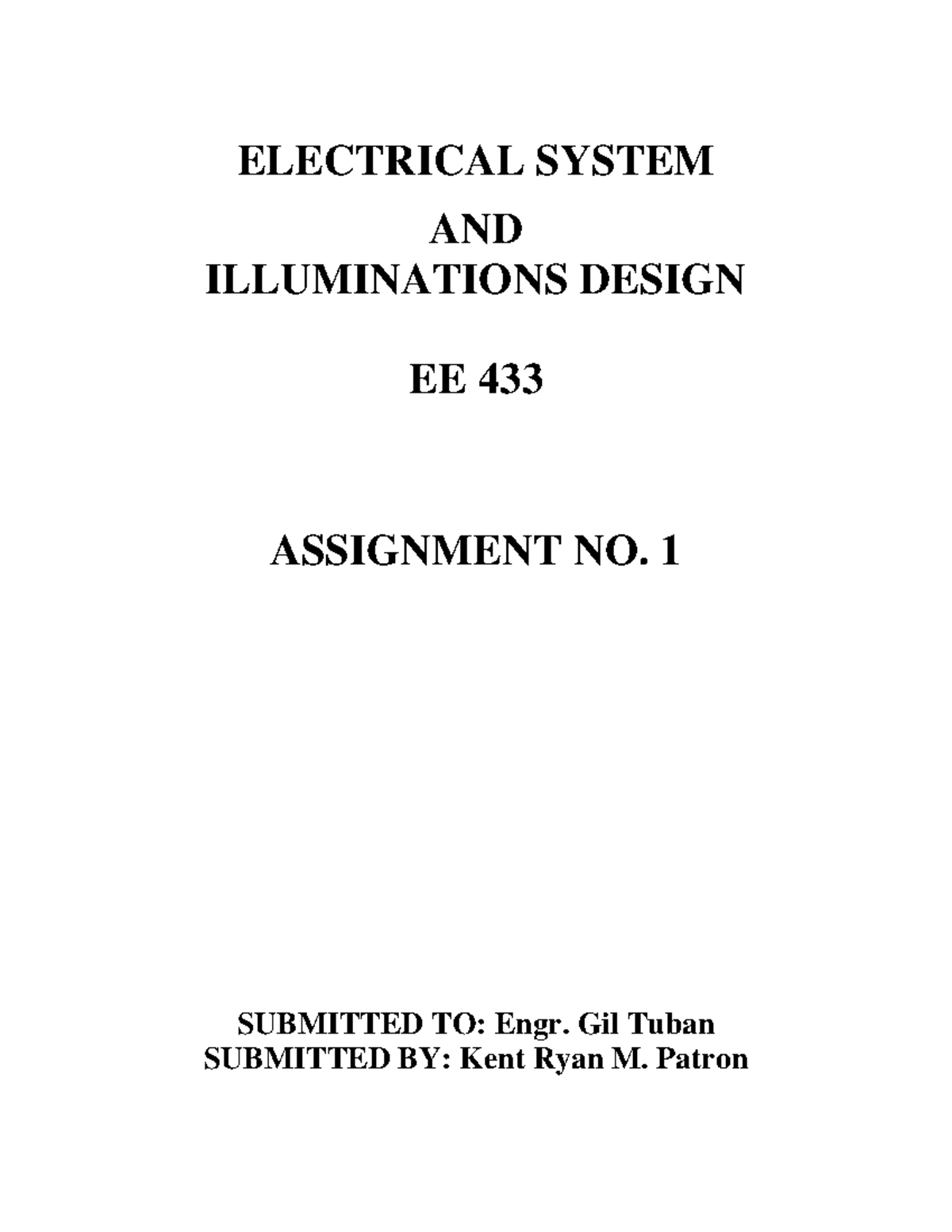 Assignment 1 - Illumination Design - ELECTRICAL SYSTEM AND ...