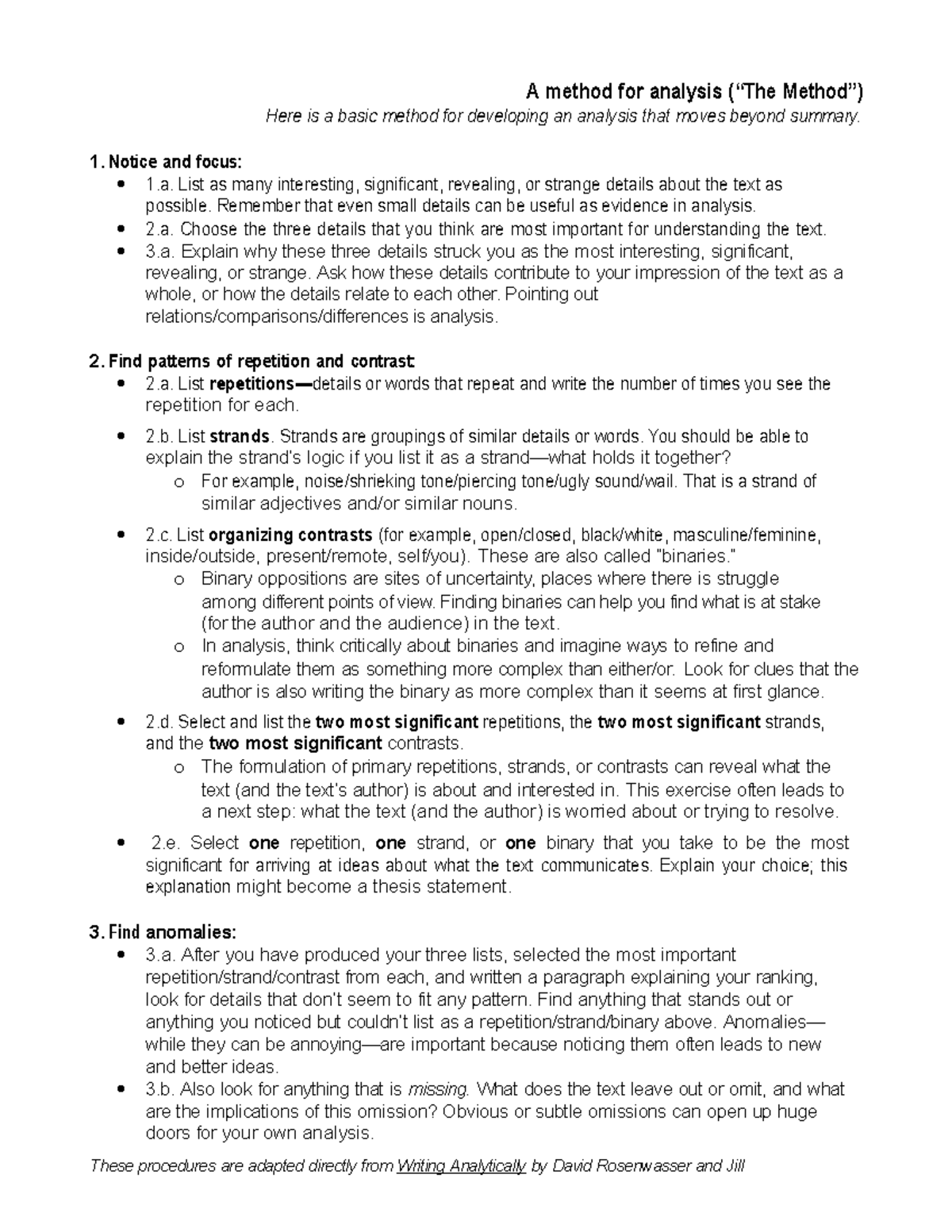 A Method for Analysis 1. Notice and focus A method for analysis