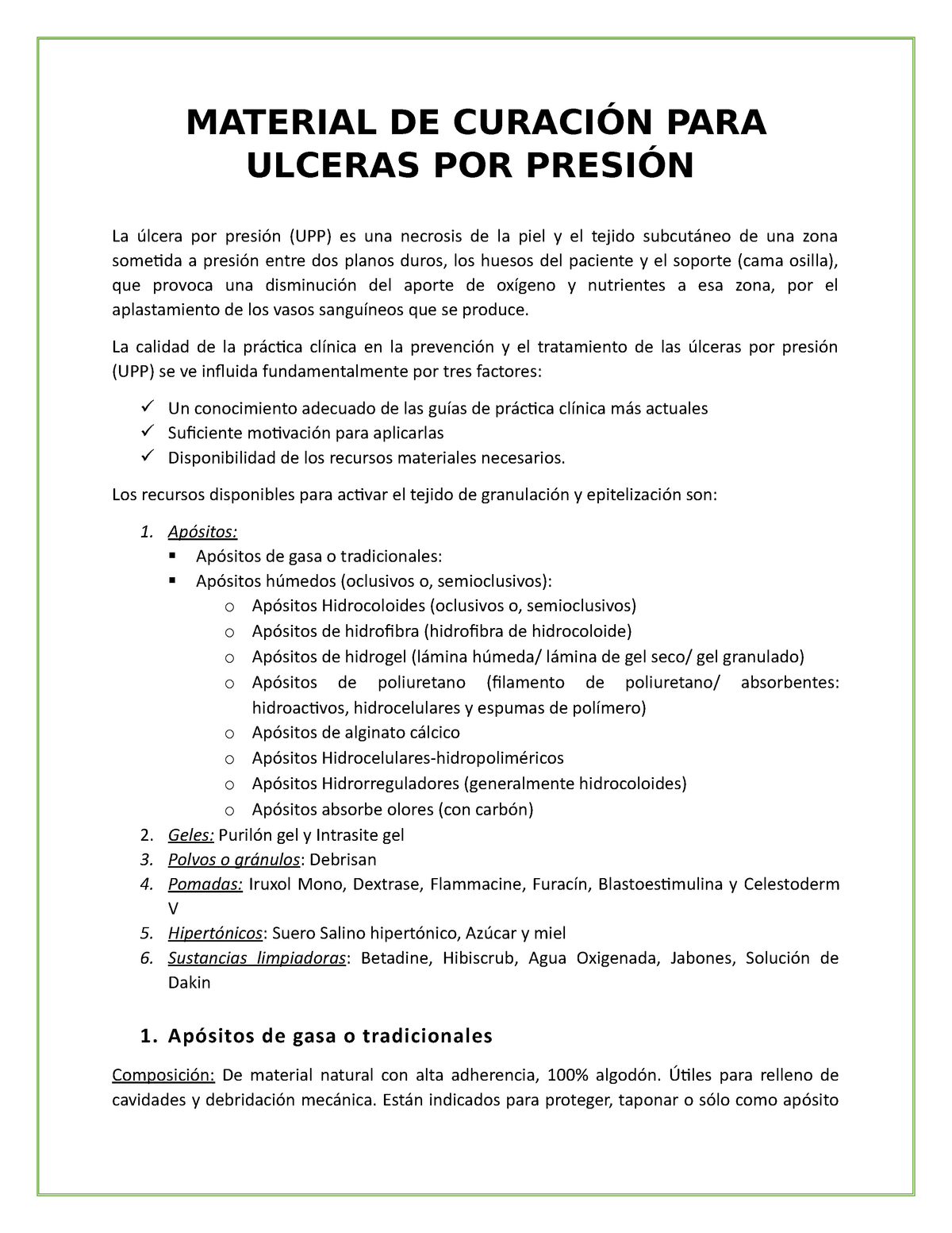 Material de Curación para Úlceras por Presión - MATERIAL DE CURACIÓN PARA  ULCERAS POR PRESIÓN La - StuDocu
