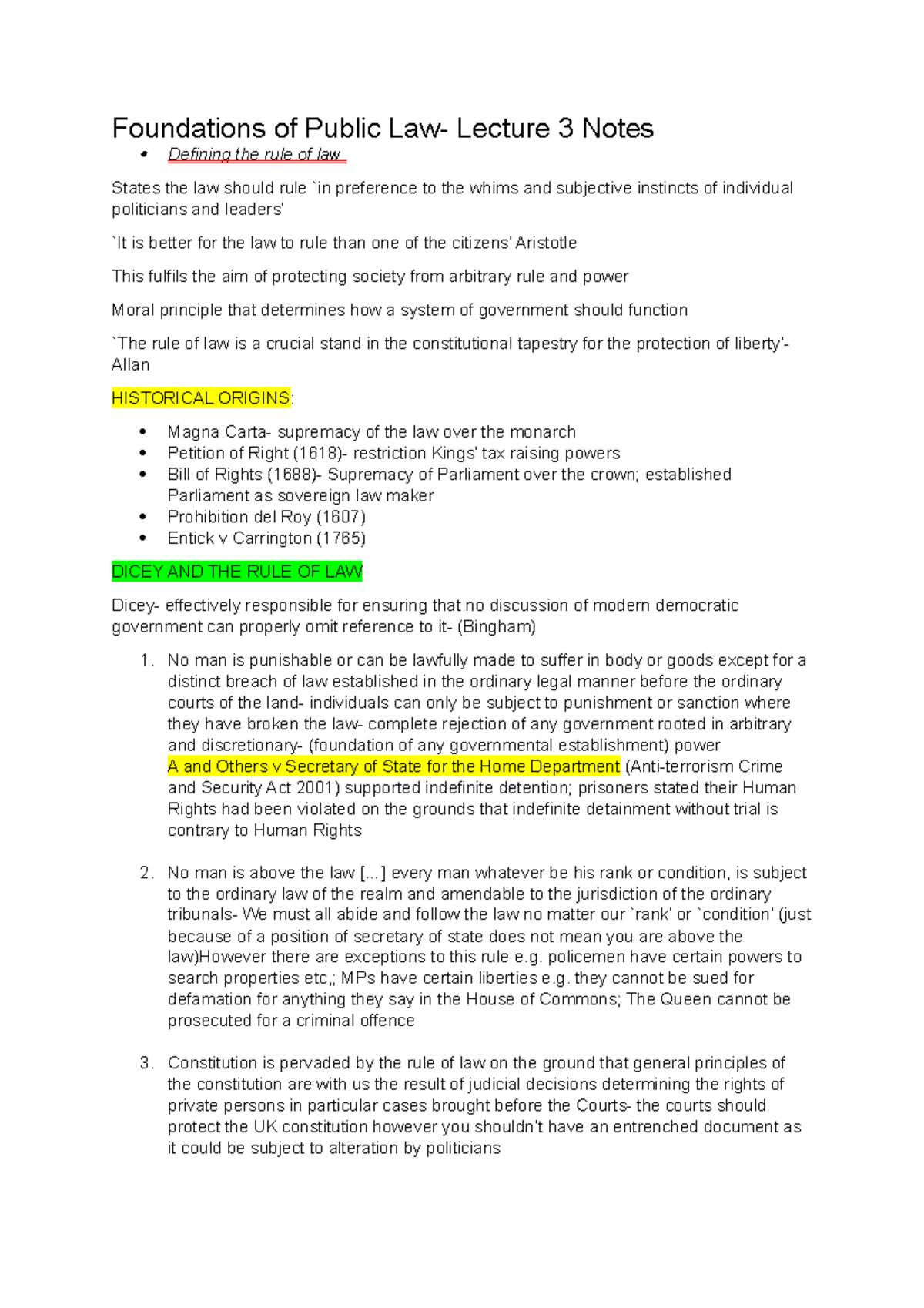 CONSTITUTIONAL AND ADMIN LAW 3 - Foundations of Public Law- Lecture 3 ...