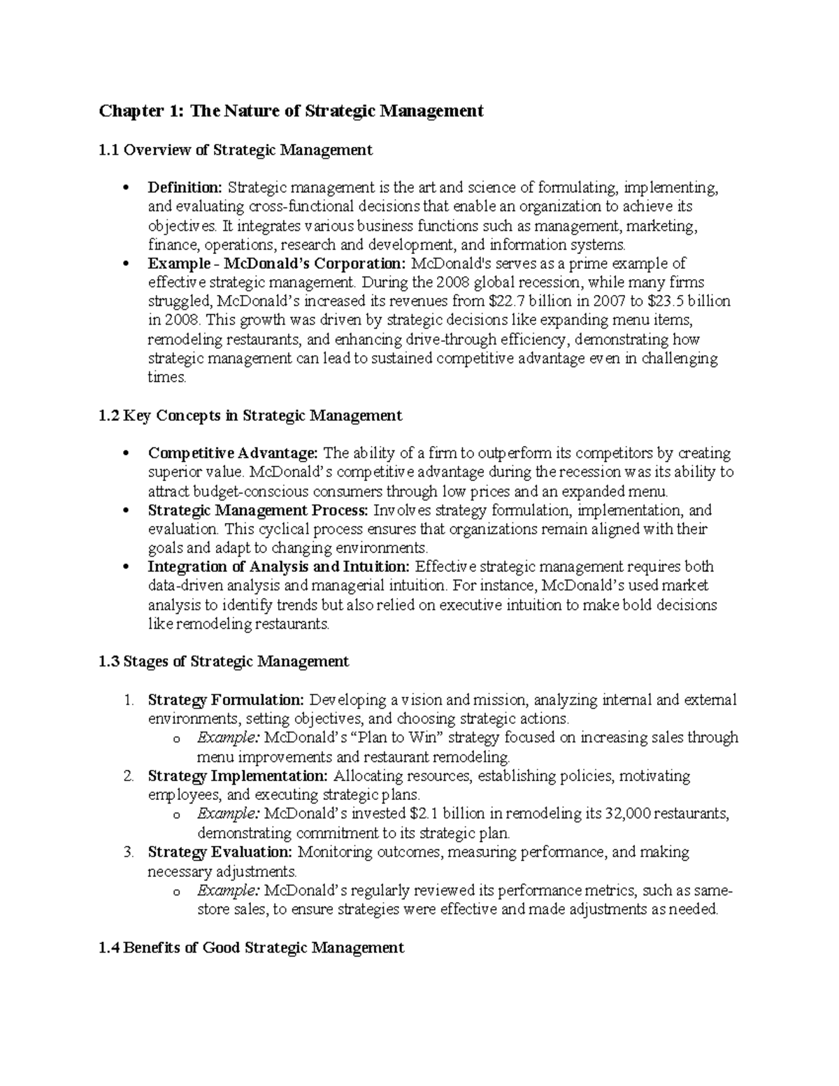 Strategic ch 1 to 4 - Chapter 1: The Nature of Strategic Management 1 ...