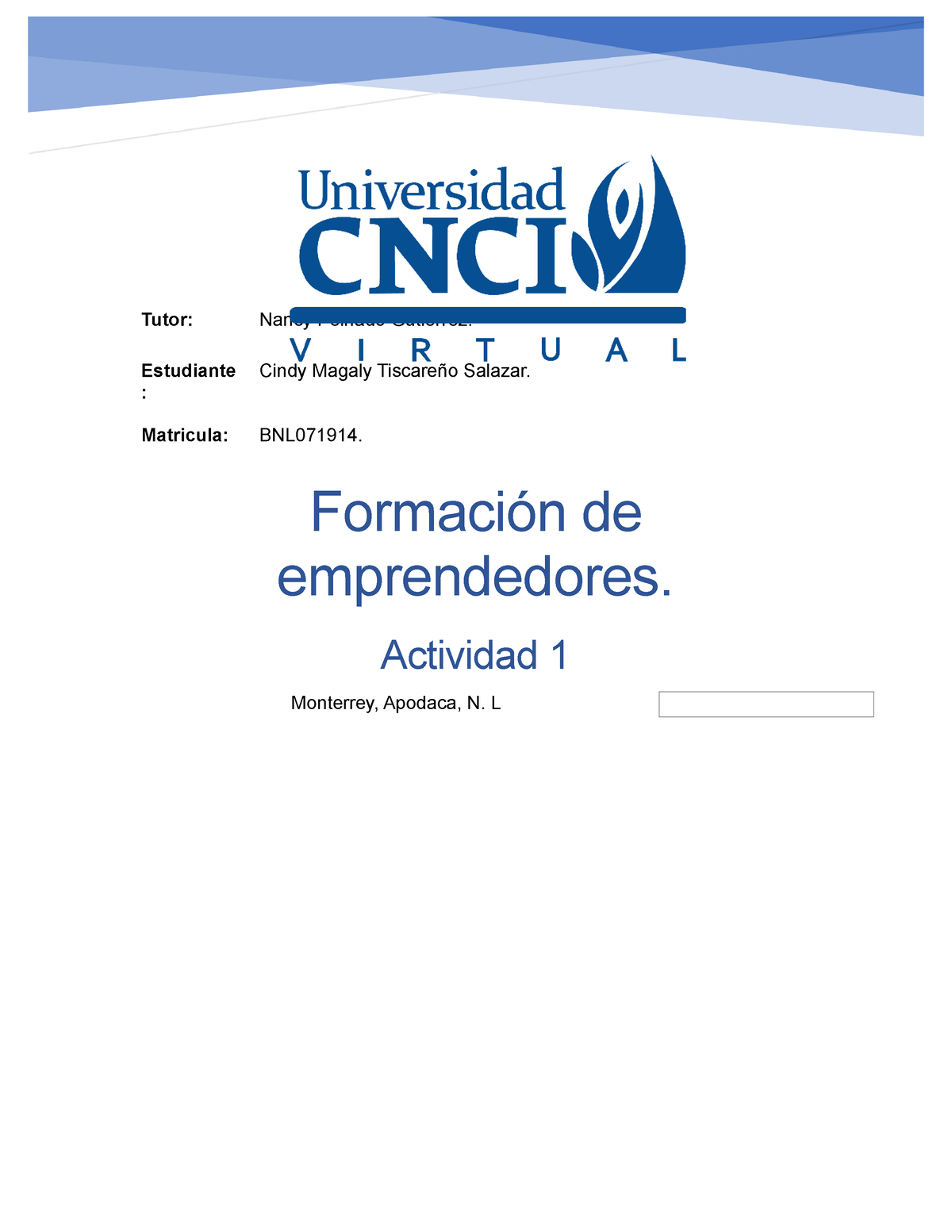 Formación De Emprendedores Act 1 - | Tutor: Nancy Peinado Gutiérrez ...