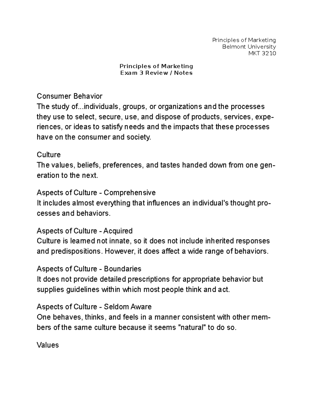 Principles of Marketing Exam 3 Notes - Principles of Marketing Belmont ...