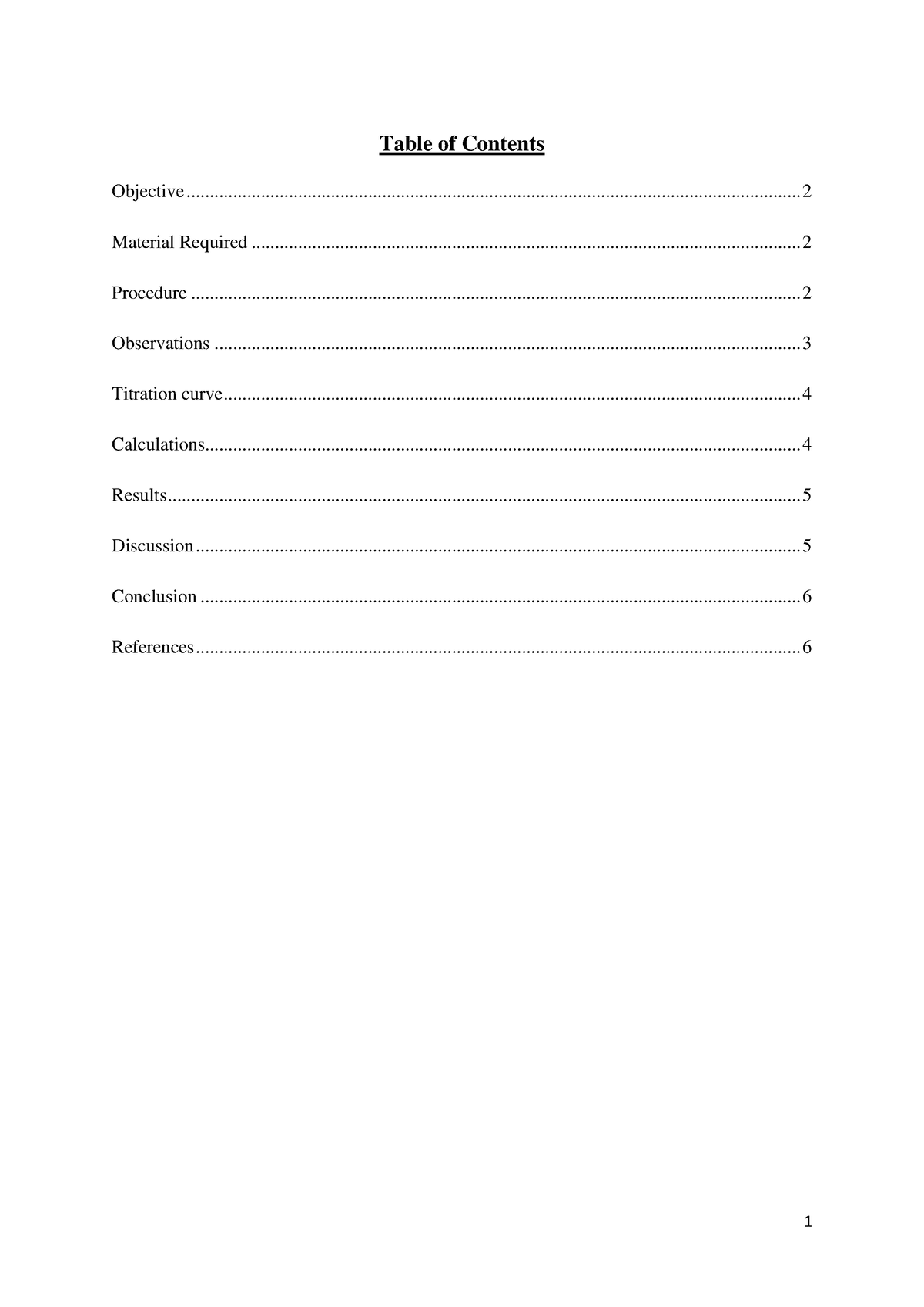 Chemistry Lab Report pdf - Table of Contents Objective Material ...