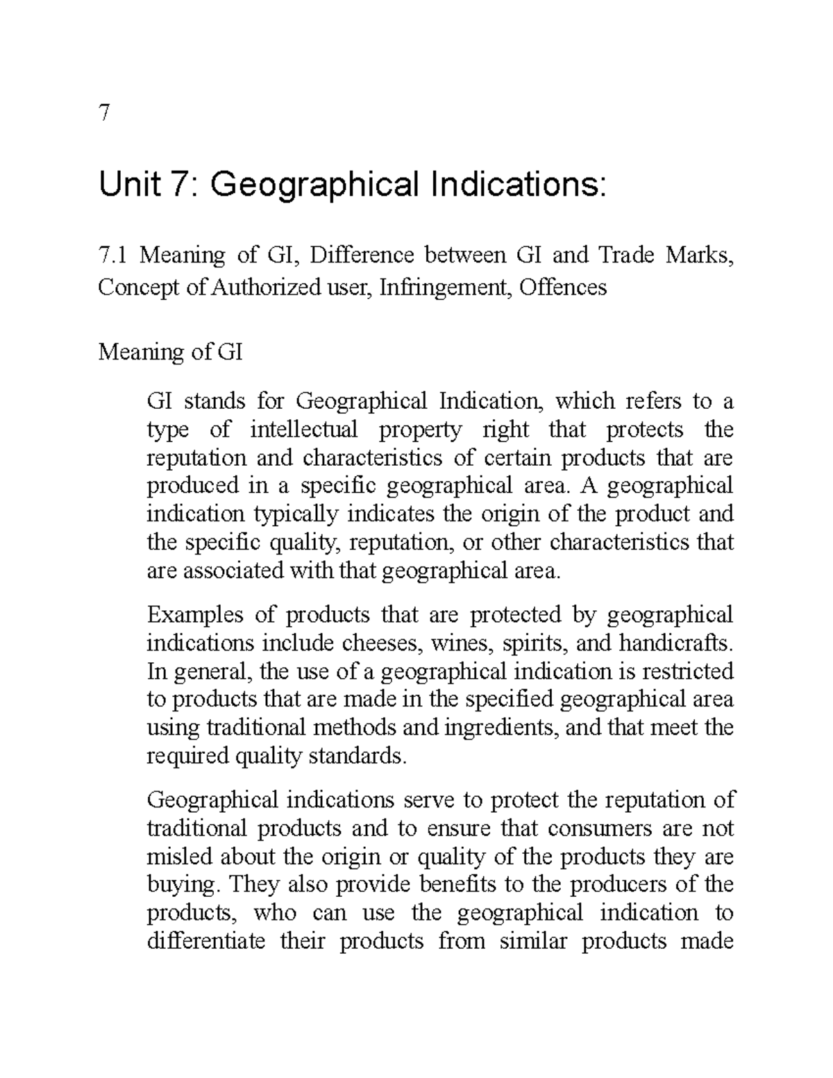 Unit 7 Geographical Indications - 7 Unit 7: Geographical Indications: 7 ...
