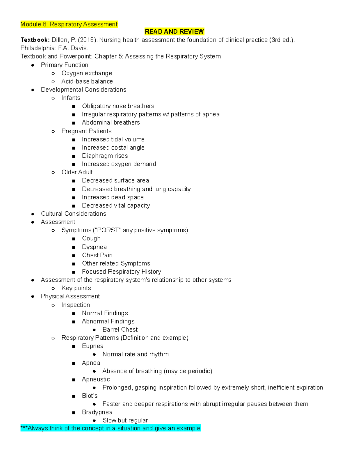 Module 6 study guide - READ AND REVIEW Textbook: Dillon, P. (2016 ...