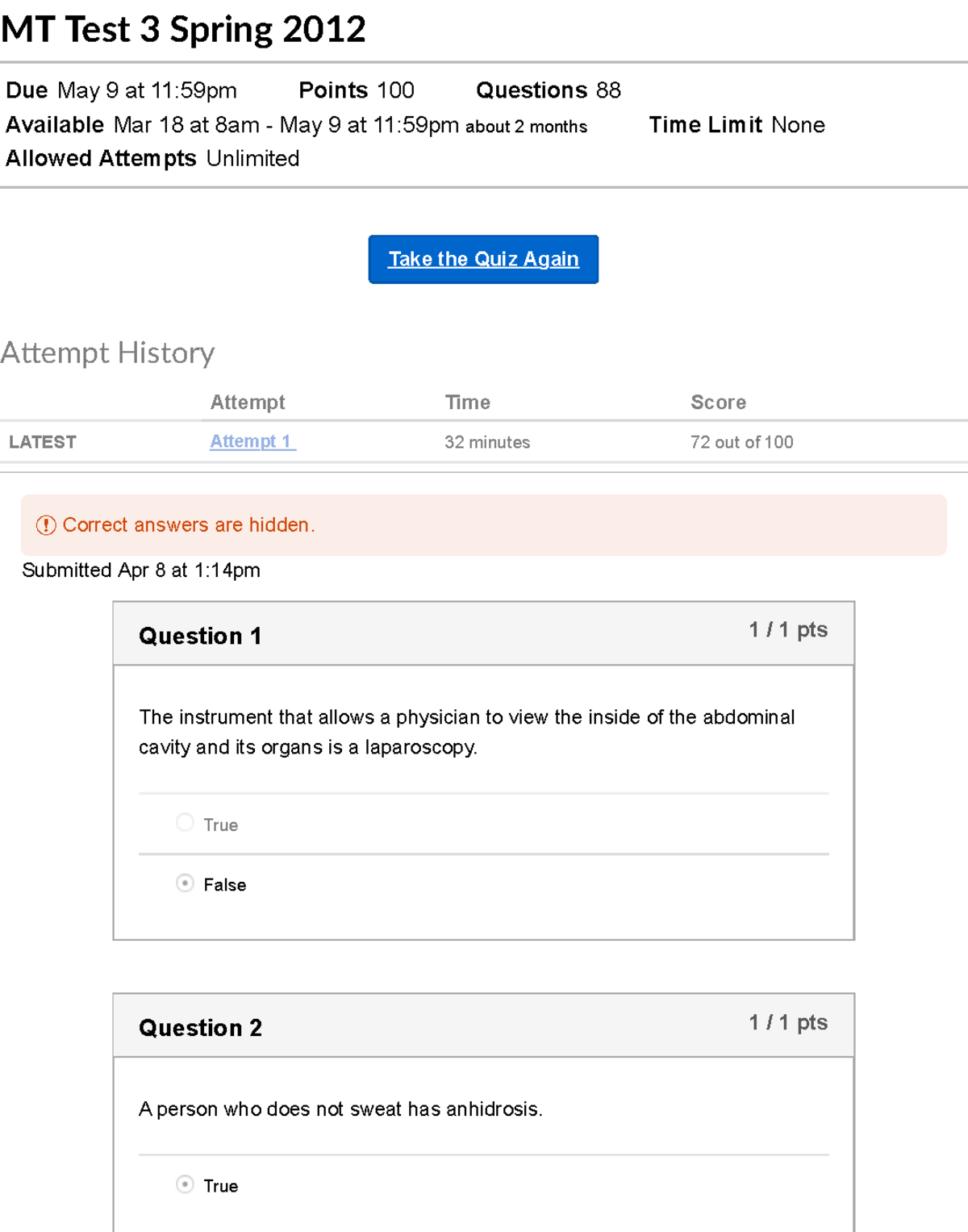 Test 3 Spring 2012, questions and answers - MT Test 3 Spring 2012 Due ...