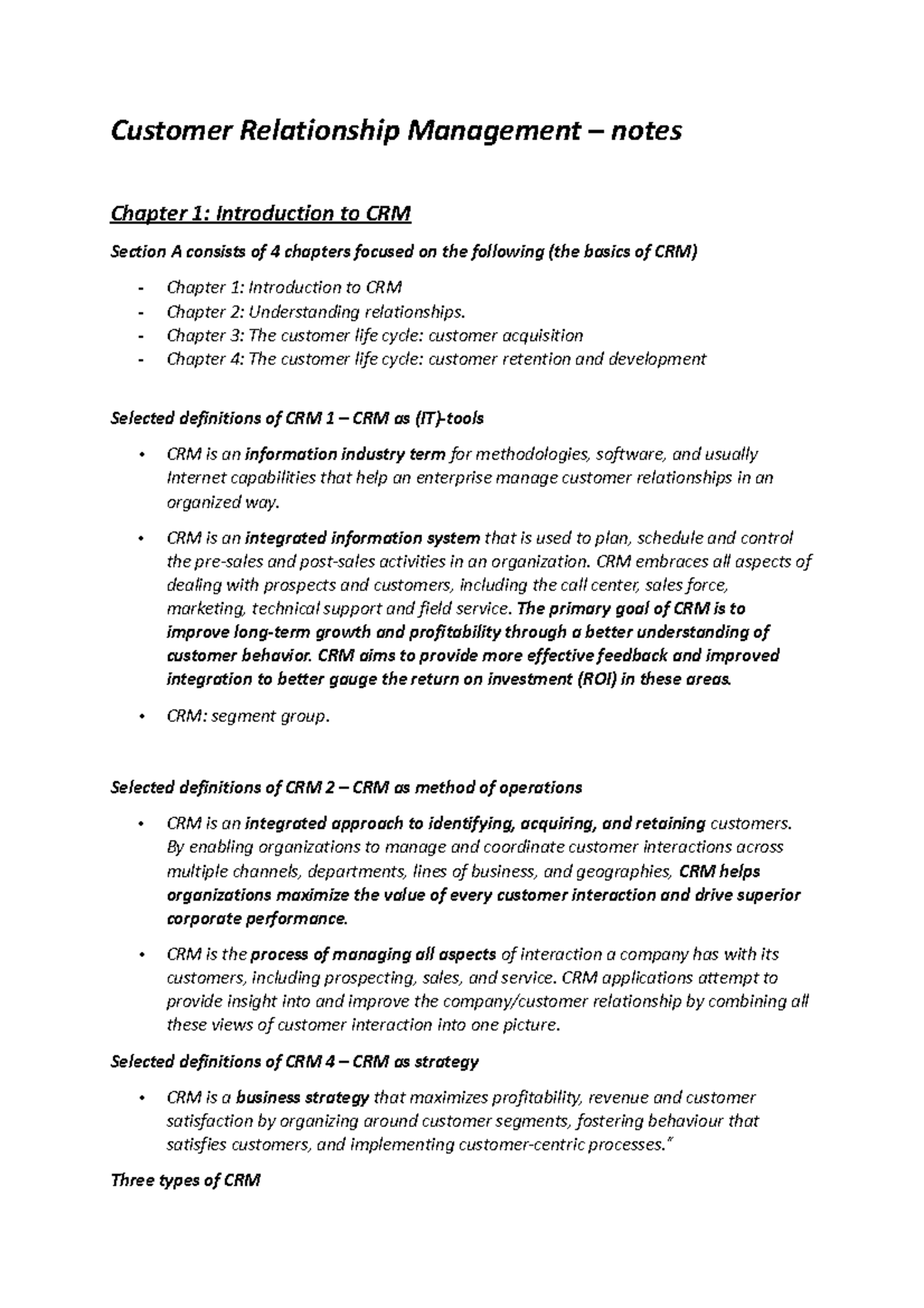 Customer Relationship Management exam notes - Customer Relationship ...