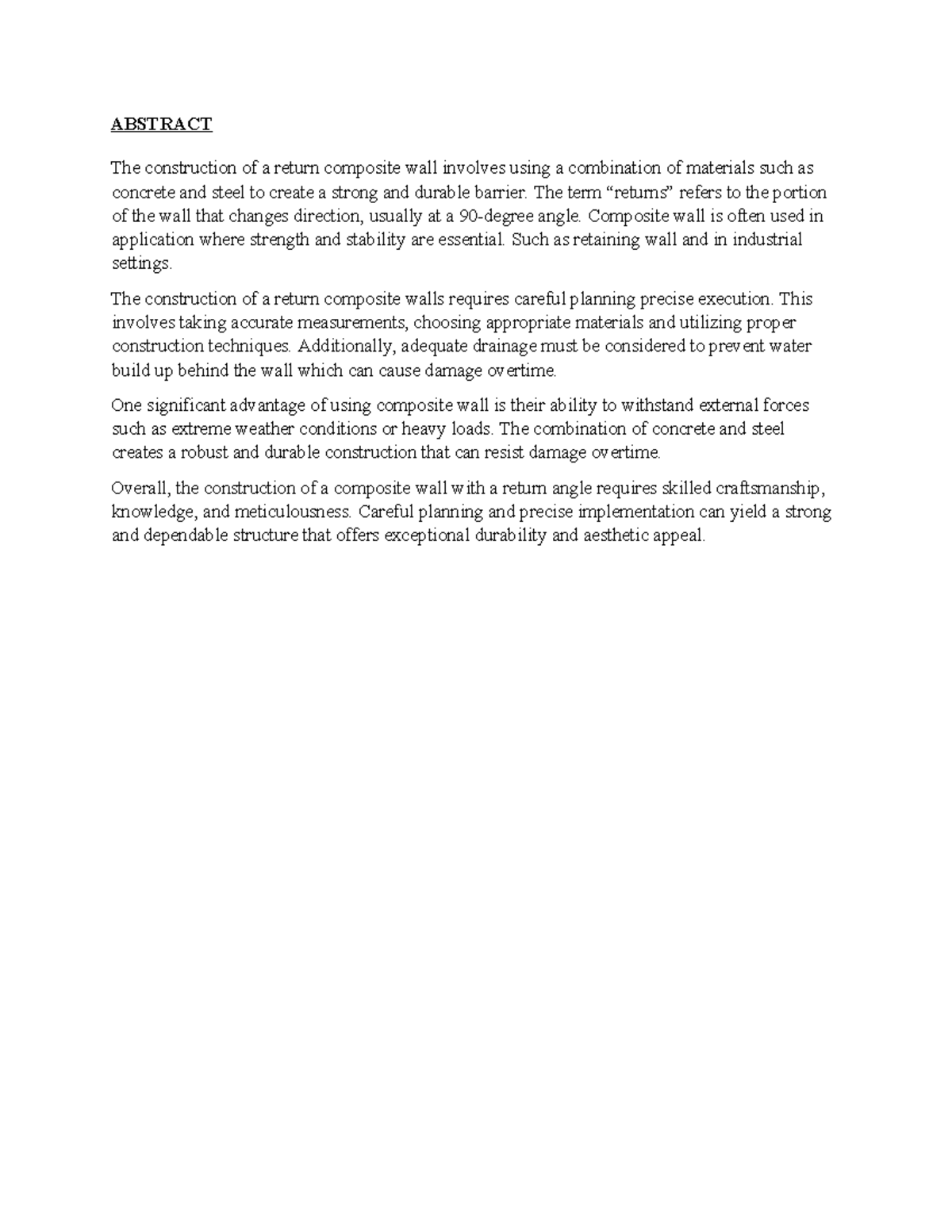 Abstrac 1 - ABSTRACT The construction of a return composite wall ...