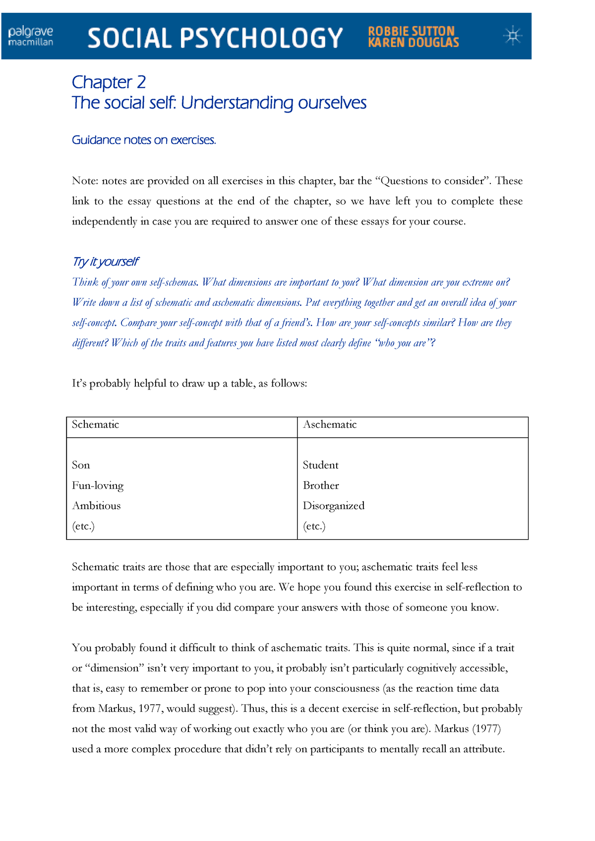 Chapter 2 The Social Self - Note: Notes Are Provided On All Exercises ...