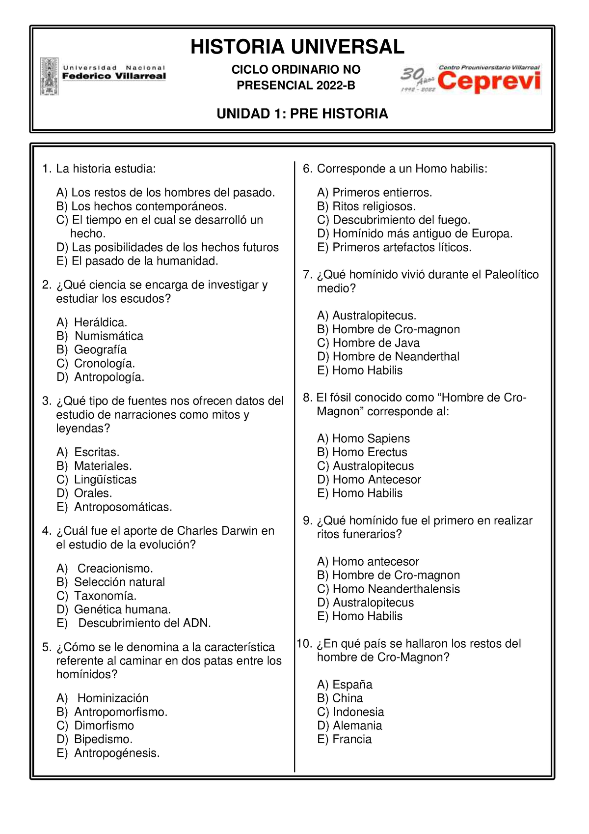 Historia Universal 1 - Cepre - UNIDAD 1: PRE HISTORIA CICLO ORDINARIO ...