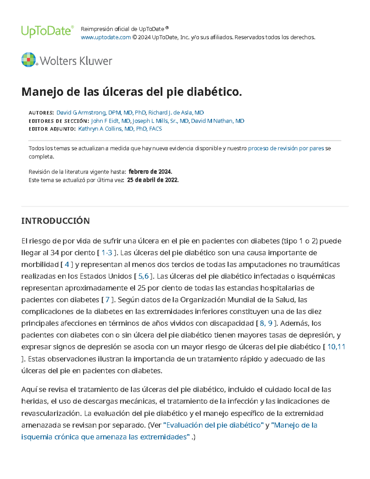Manejo de pie diabético dr Rivera Reimpresión oficial de UpToDate