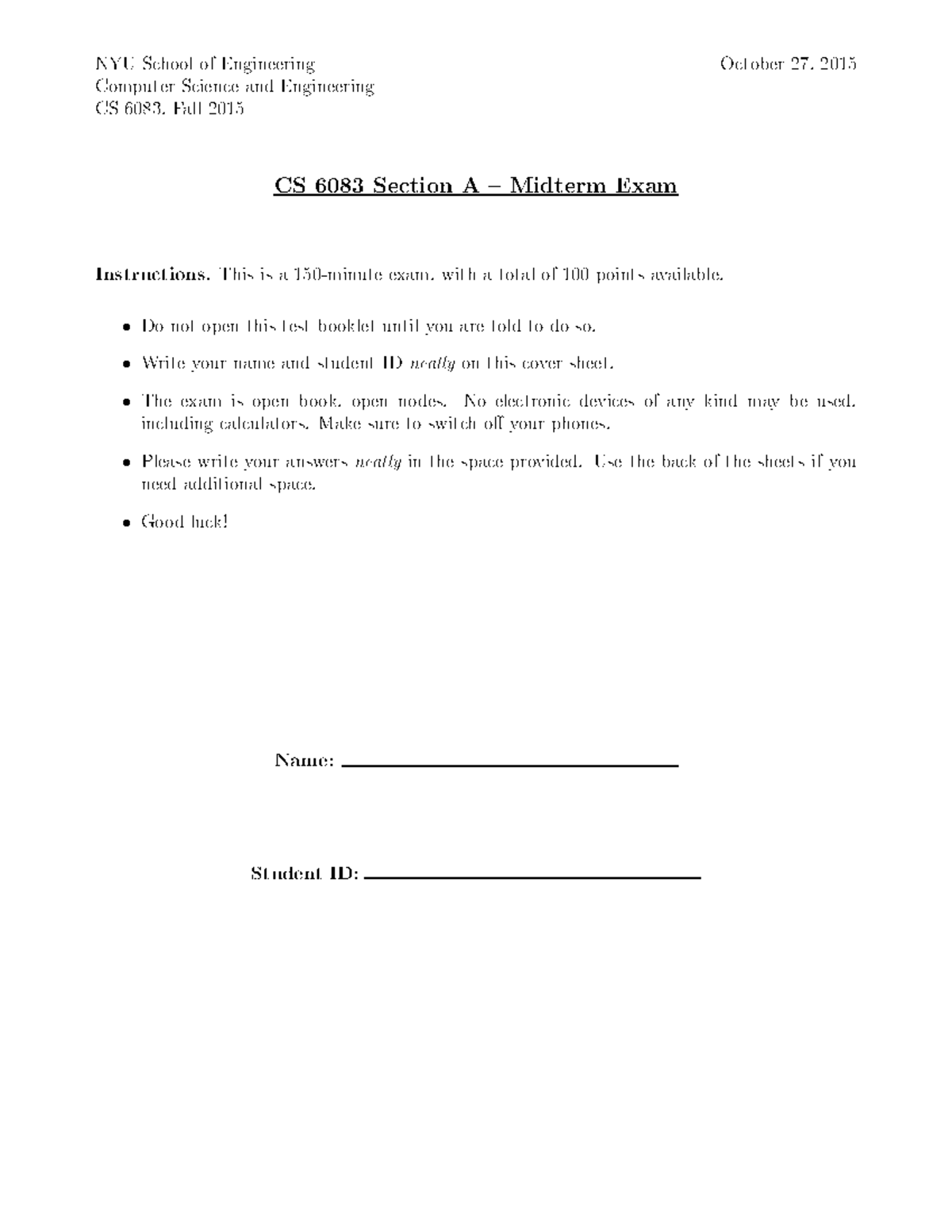 Practice MidTerm - NYU S ho ol of Engineering O tob er 27, 2015 ...