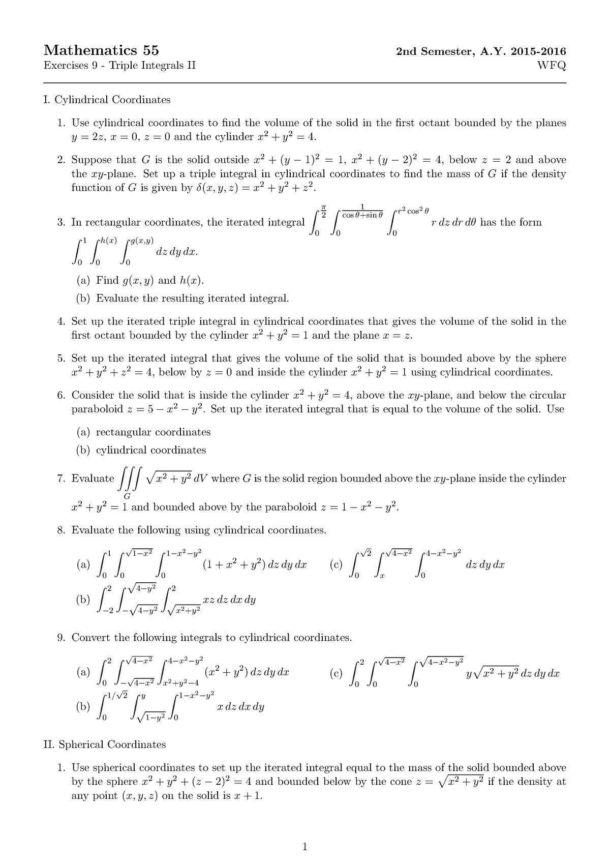 E9 Triple Integrals Ii College Algebra Math 17 University Of Studocu