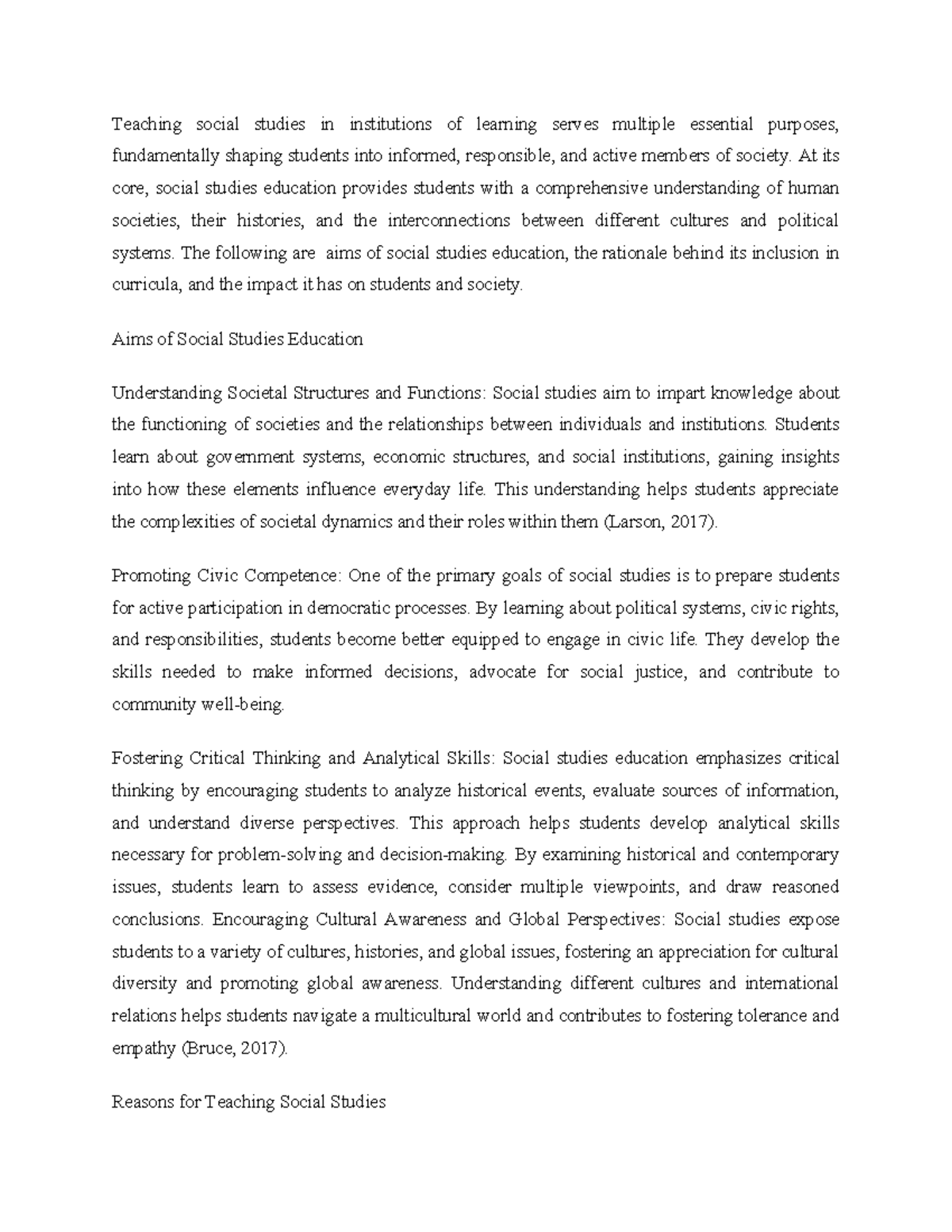 Social Studies Assignment 1 - Teaching social studies in institutions ...