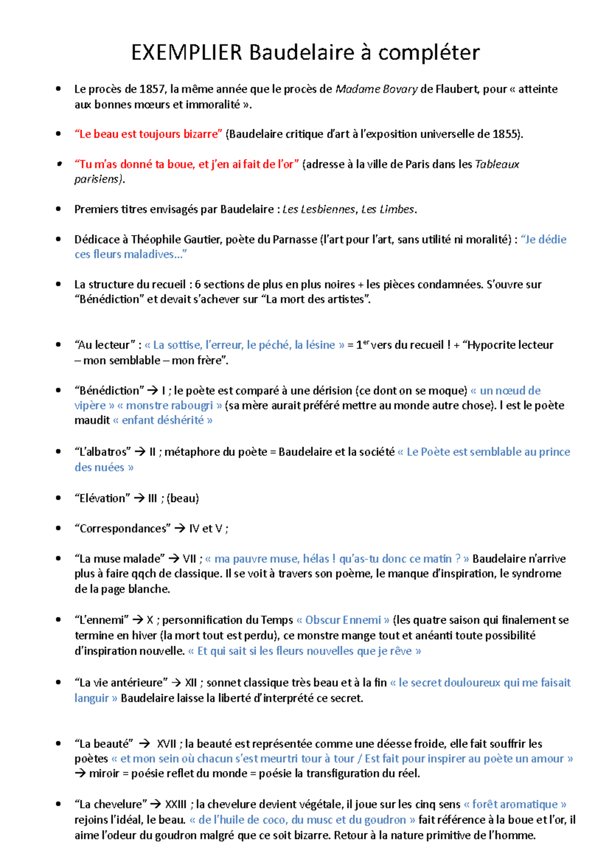 Exemplier Baudelaire à compléter - EXEMPLIER Baudelaire à compléter Le ...