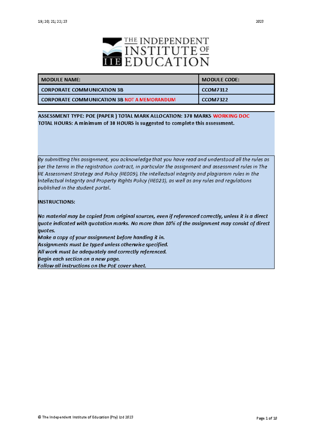 CCOM 7322 POE WORD Guidelines August 2023 - By submitting this ...