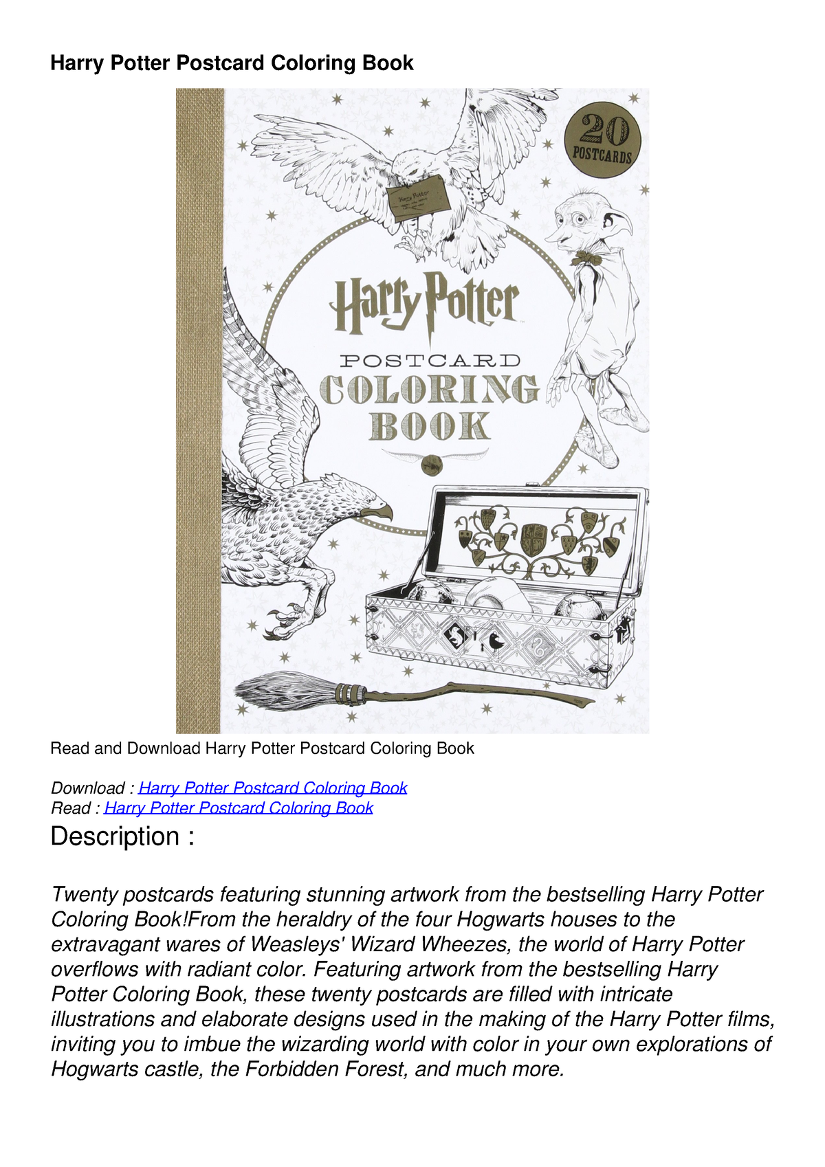 READ [PDF] Harry Potter Postcard Coloring Book Harry Potter Postcard