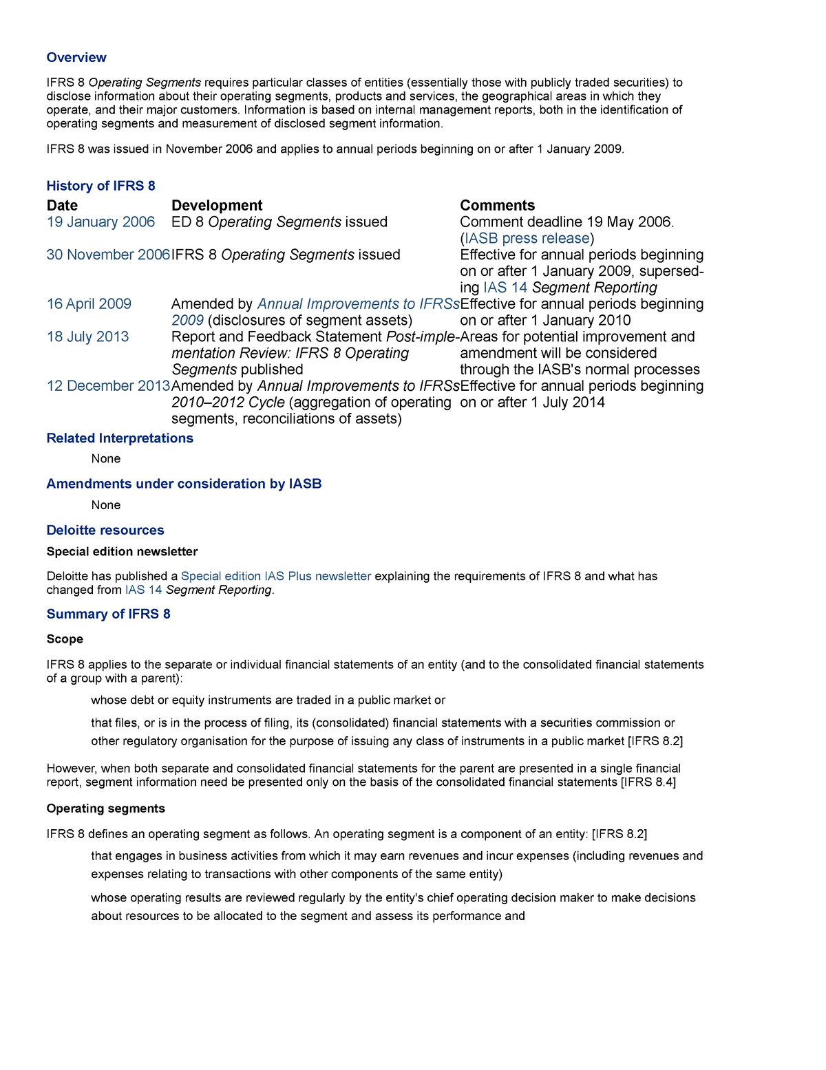 IFRS 8 — Operating Segments - Overview IFRS 8 Operating Segments ...