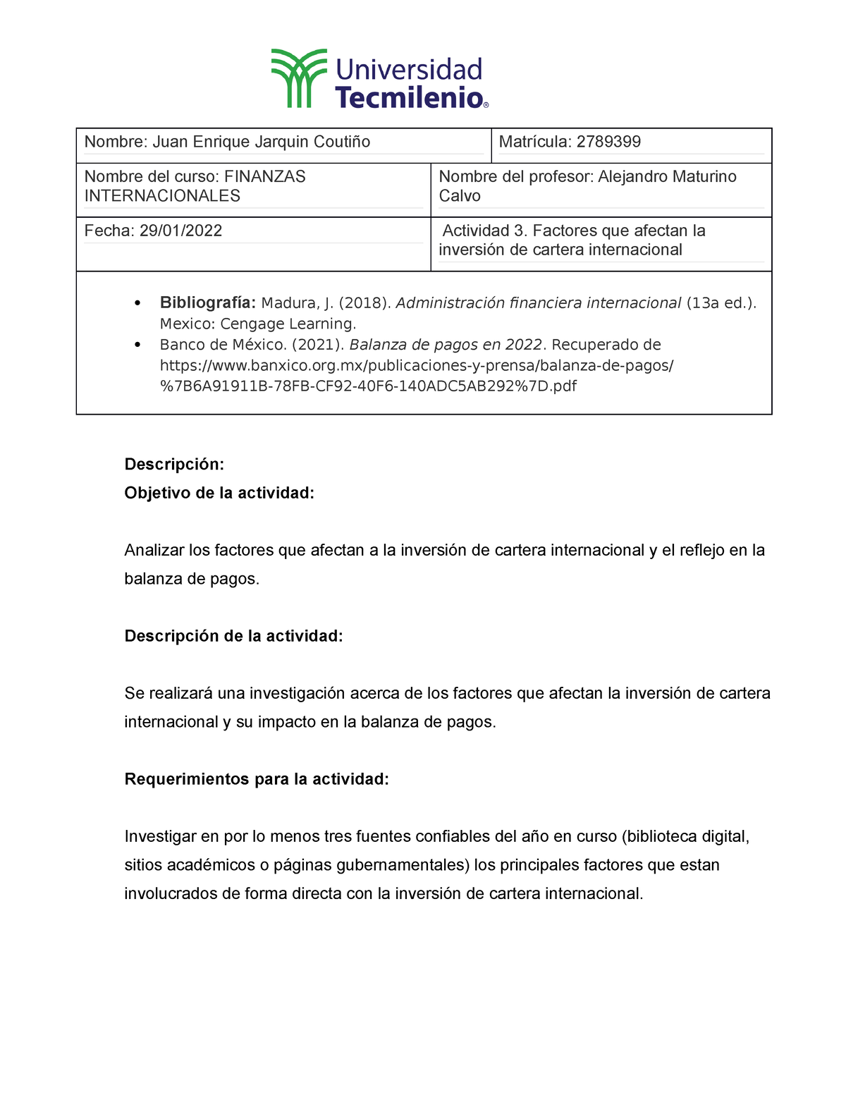 Actividad 3. Factores que afectan la inversión de cartera internacional ...