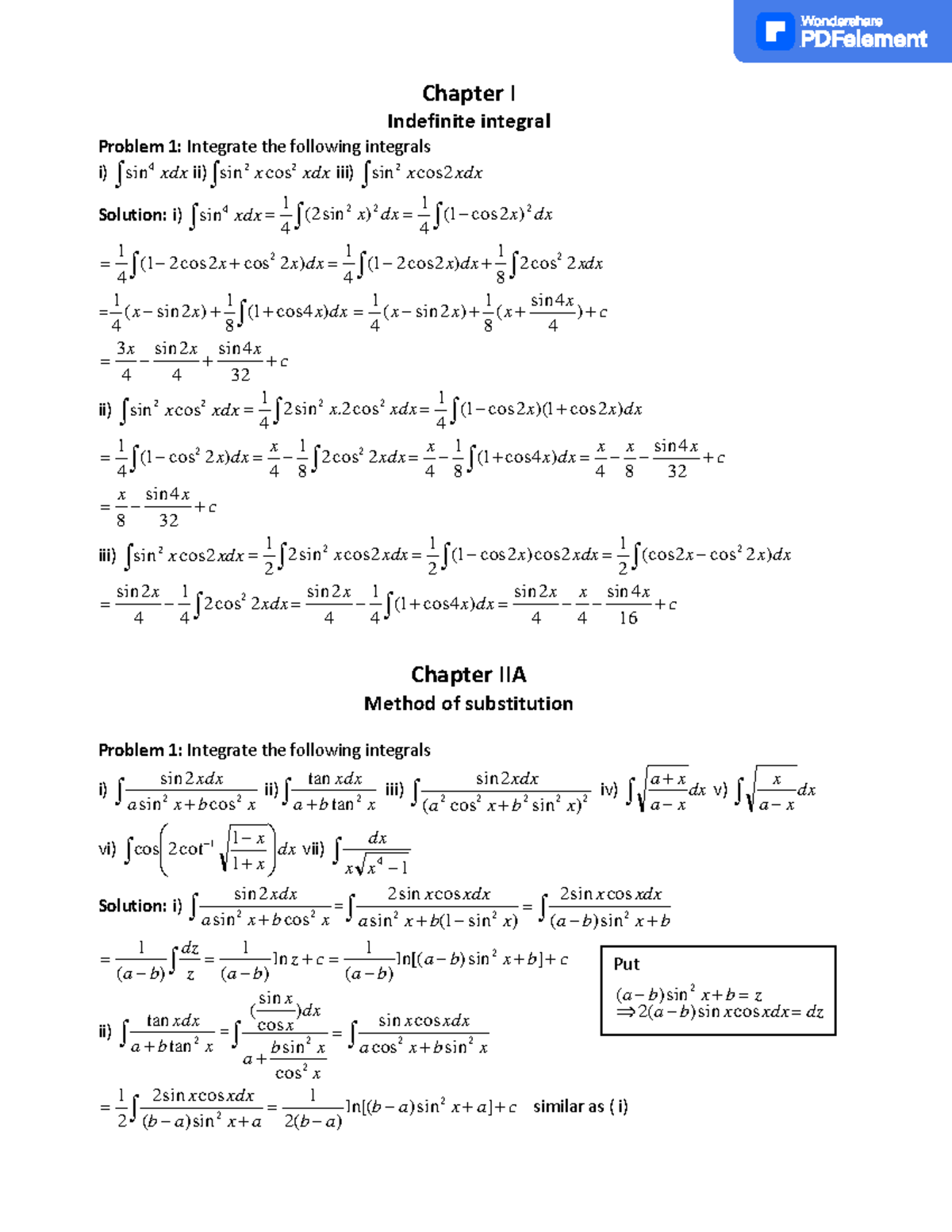 Integral calculus - Chapter I Indefinite integral Problem 1: Integrate ...